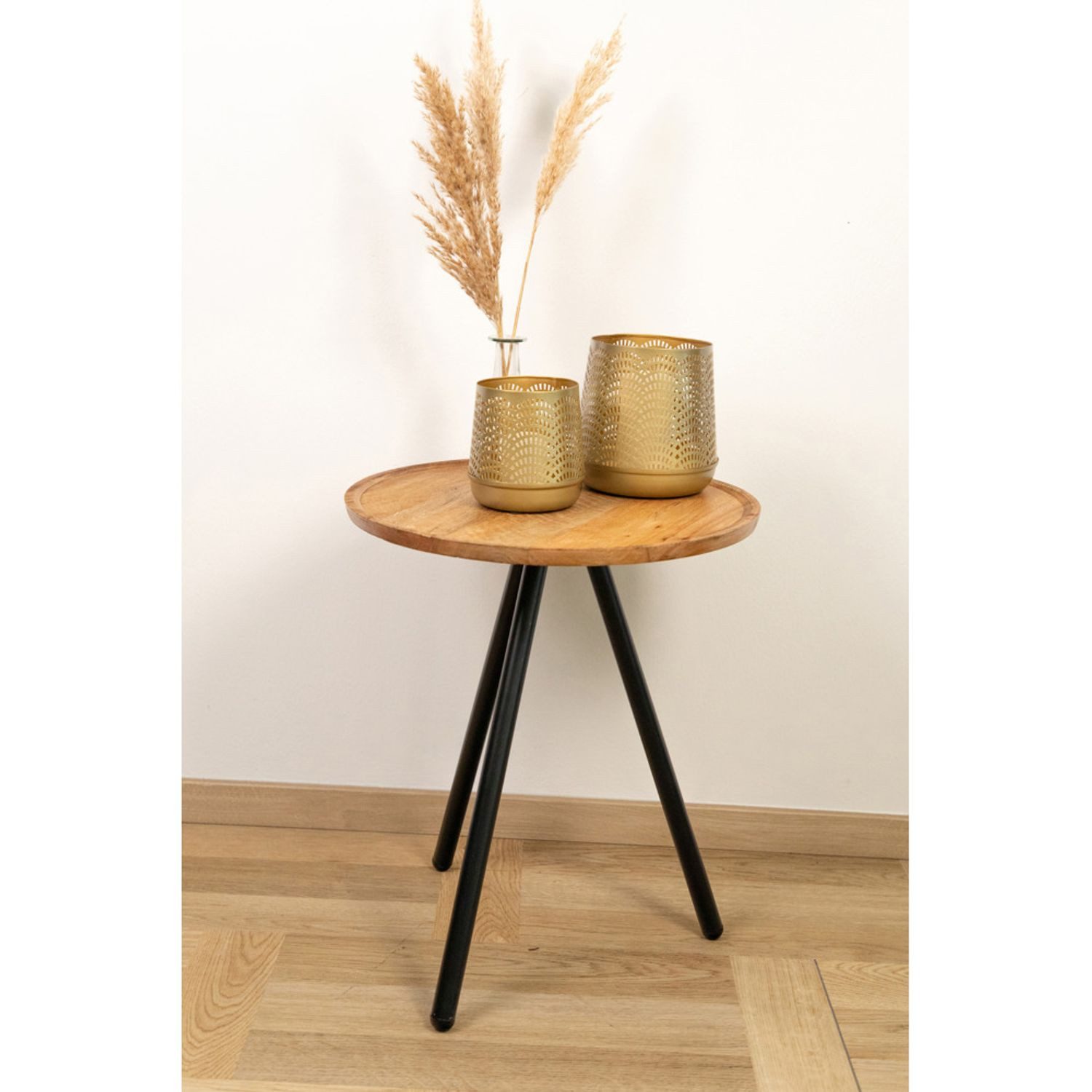 BURI Gartentisch Beistelltisch aus Mangoholz 44,5cm Couchtisch Holztisch Sofatisch Deko