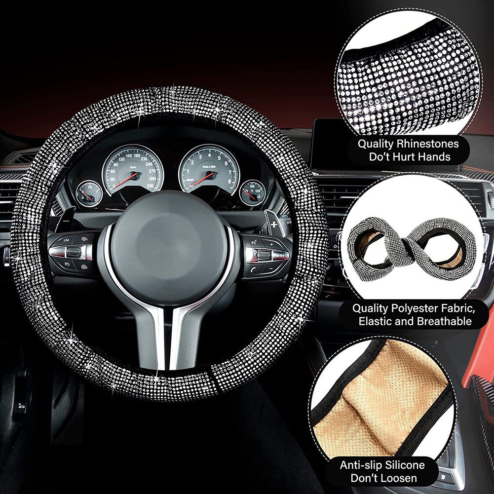 GarveeMore Steering Wheel Cover 15-Piece Car Accessory Set for Women Steering Wheel Cover 38cm