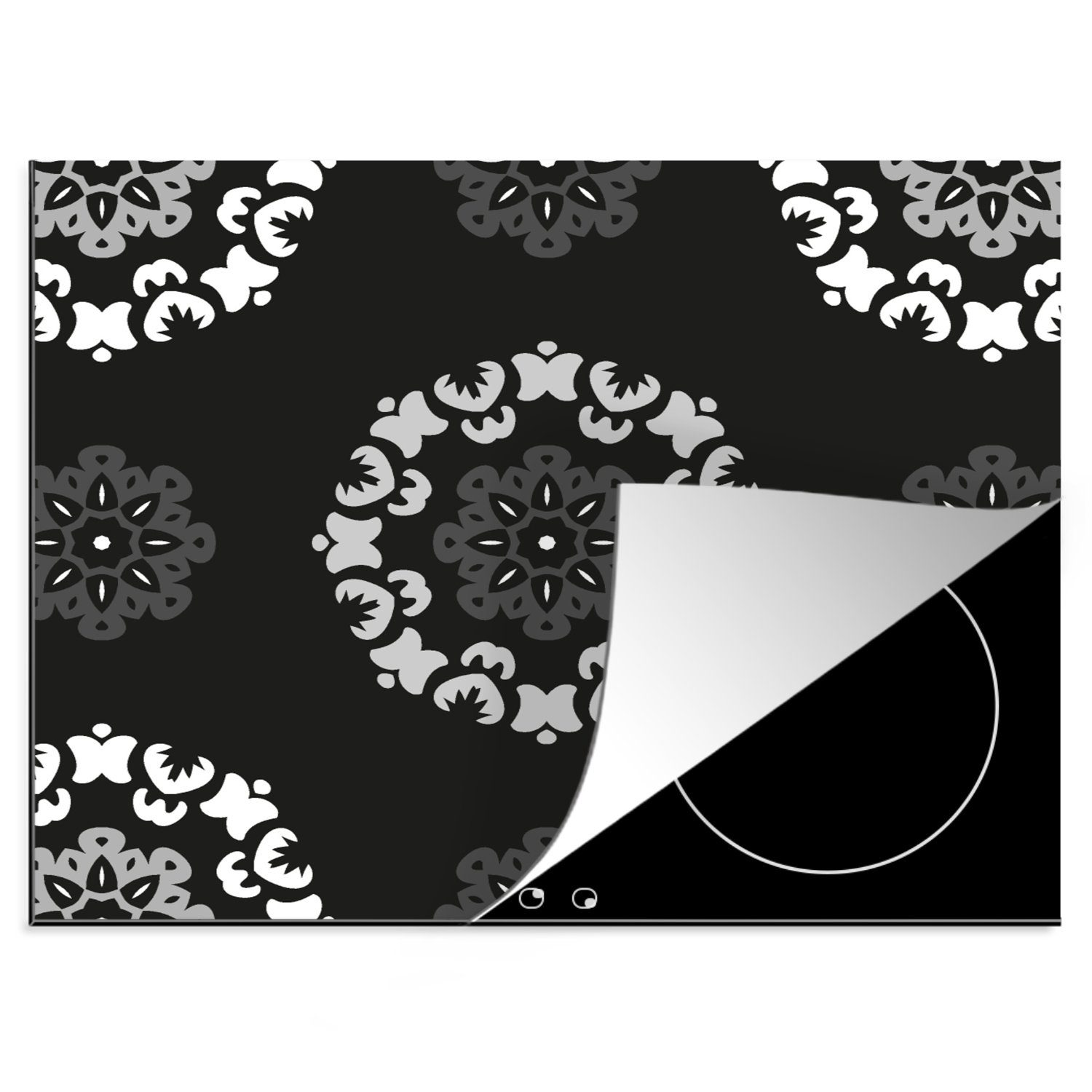 MuchoWow Ceranfeldabdeckung cm, Mobile Mandala und - Muster Weiß, Herdblende-/Abdeckplatte Vinyl, nutzbar, 60x52 tlg), Arbeitsfläche Schwarz (1 -