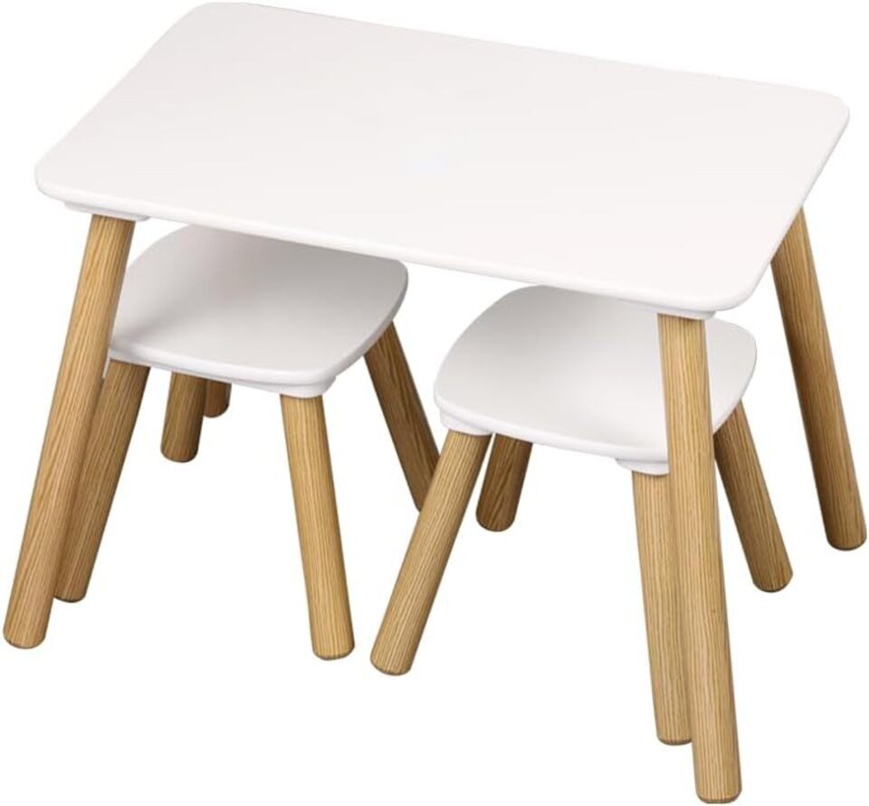 KESPER® Kindertisch Kindertisch mit 2 Stühlen, T 58x38x43,5 cm, S 24x24x25 cm, Weiß (1-St)