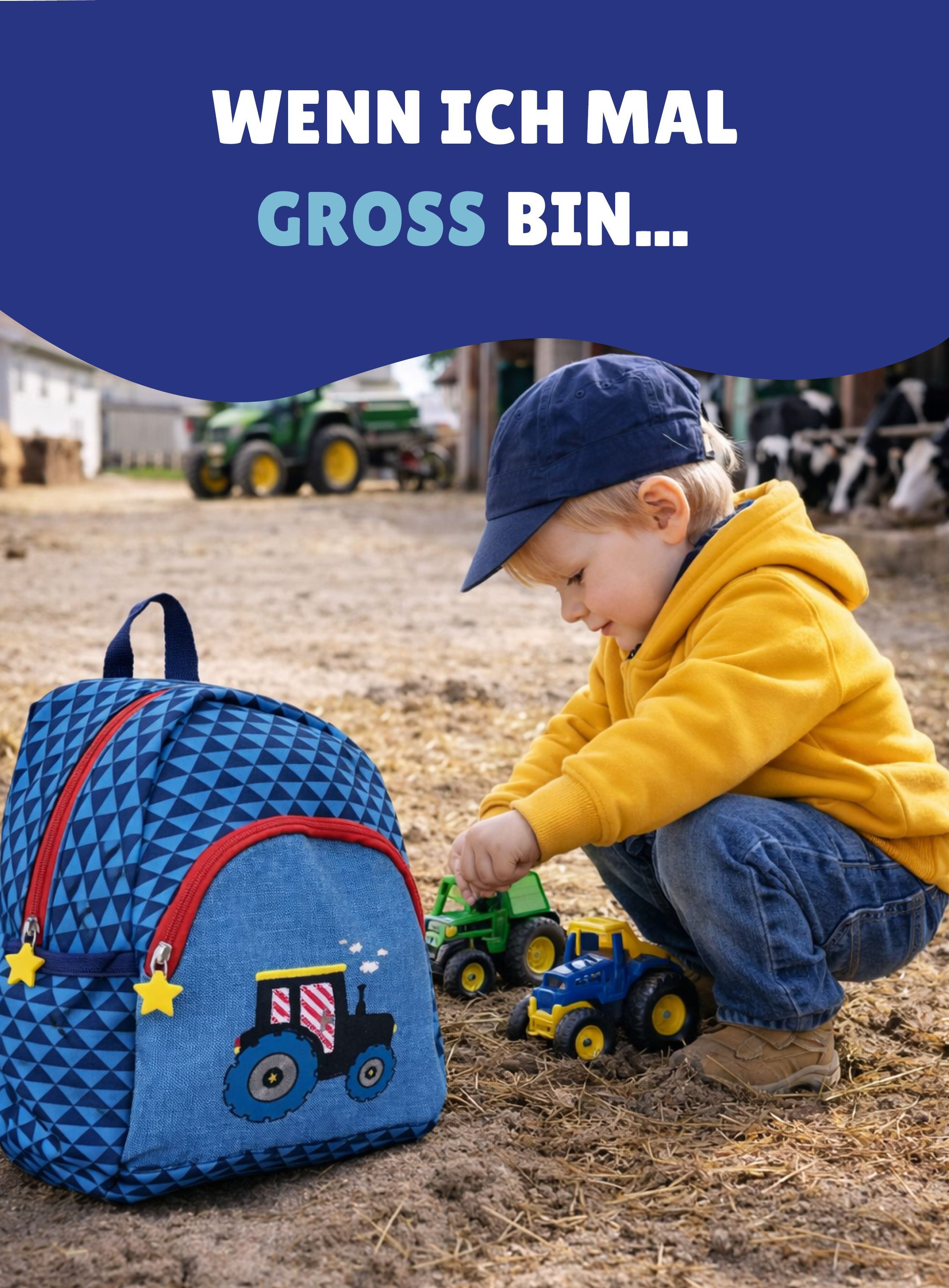 COPPENRATH DIE SPIEGELBURG Kinderrucksack Rucksack Kleine Freunde TRAKTOR "Wenn ich mal groß bin..." (Set, 4-tlg., inkl. Turnbeutel, Brotdose und Trinkflasche), mit Brustgurt; Applikation & Stickereien