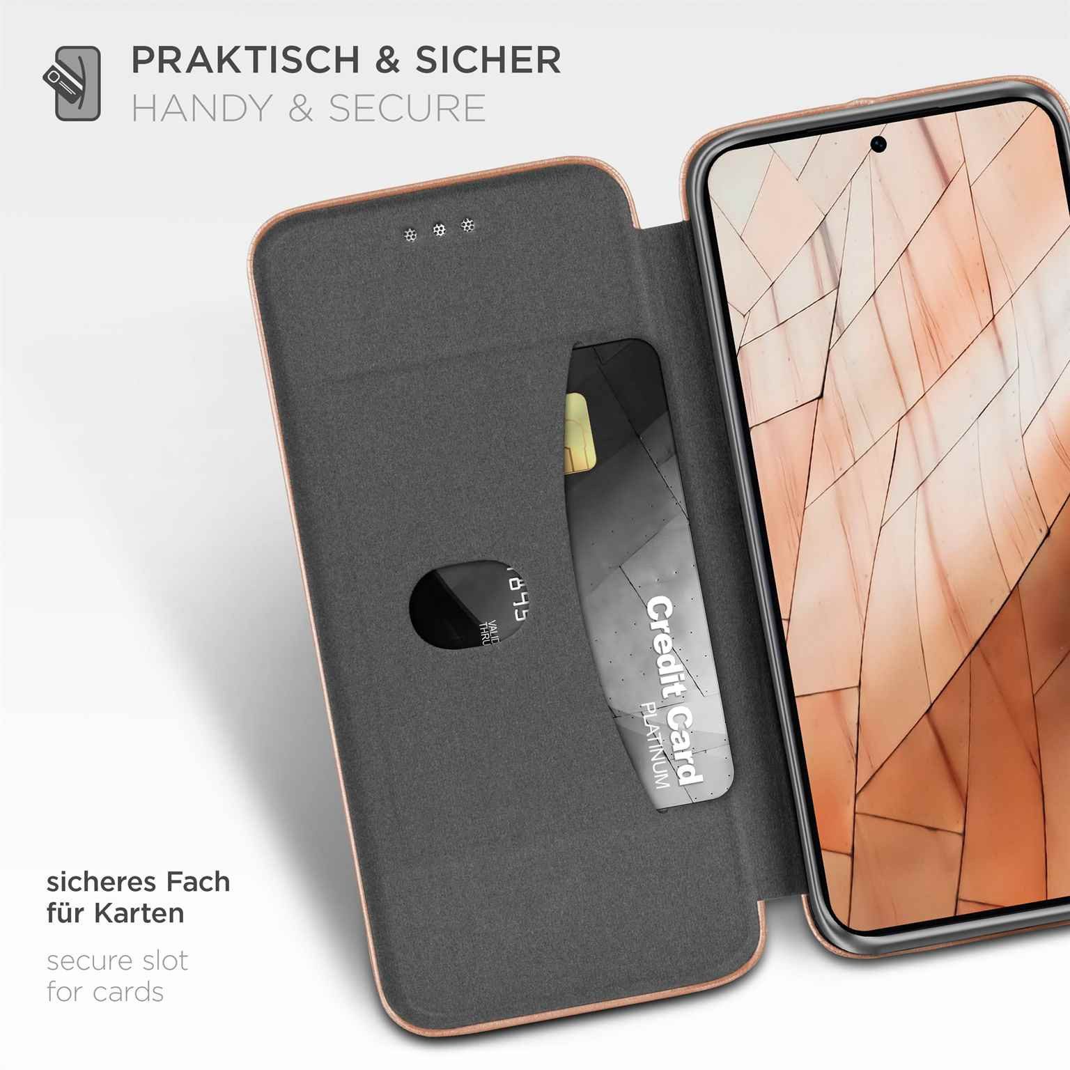 ONEFLOW Handyhülle für Samsung Galaxy S25 Premium Hülle Business Cover Rosa 6,2 Zoll, 360 Grad Schutzhülle Flip Case Etui Klapphülle Dünn Leder Handy Tasche