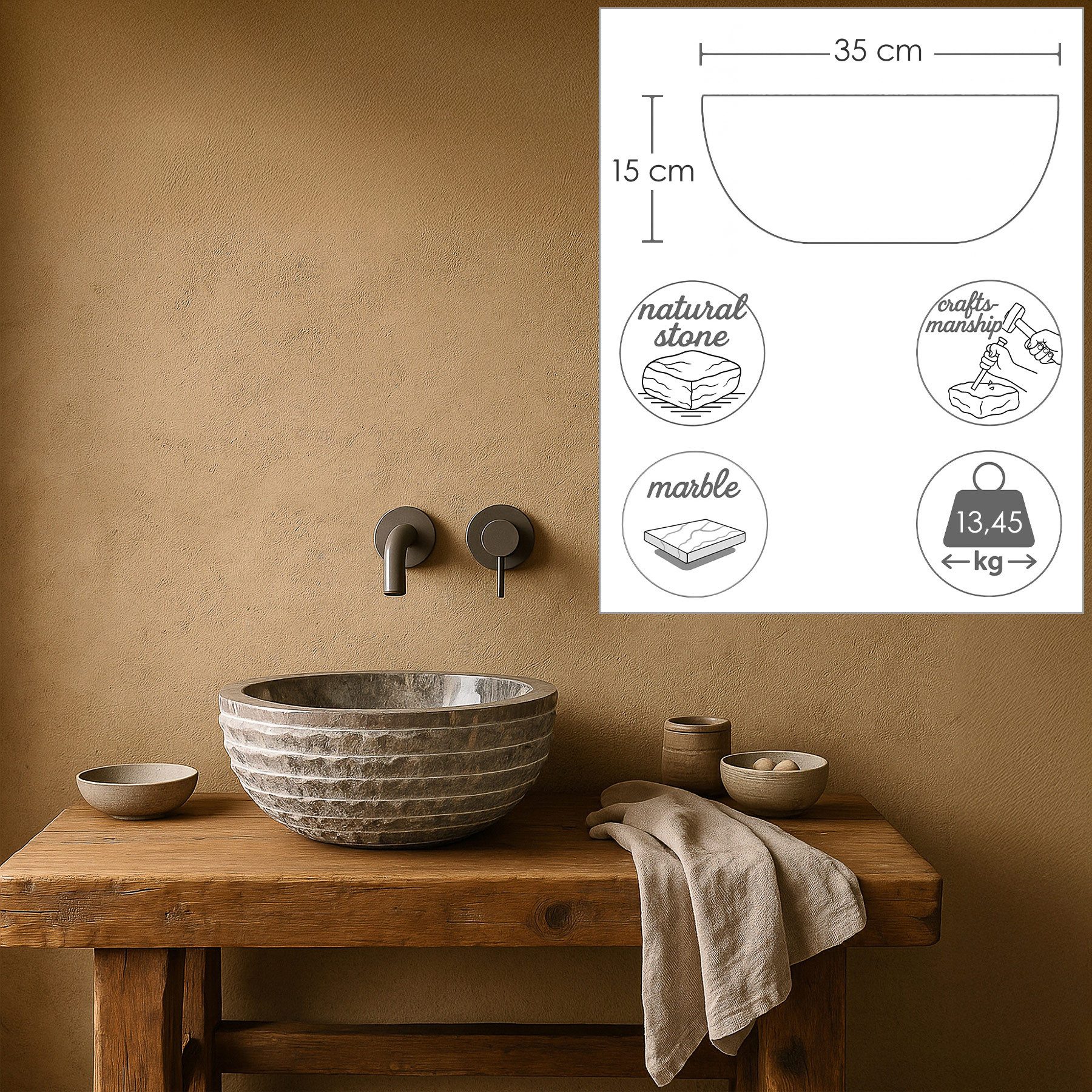 Casa Moro Waschbecken Marmor Waschbecken - Naturstein Aufsatzwaschbecken Rund