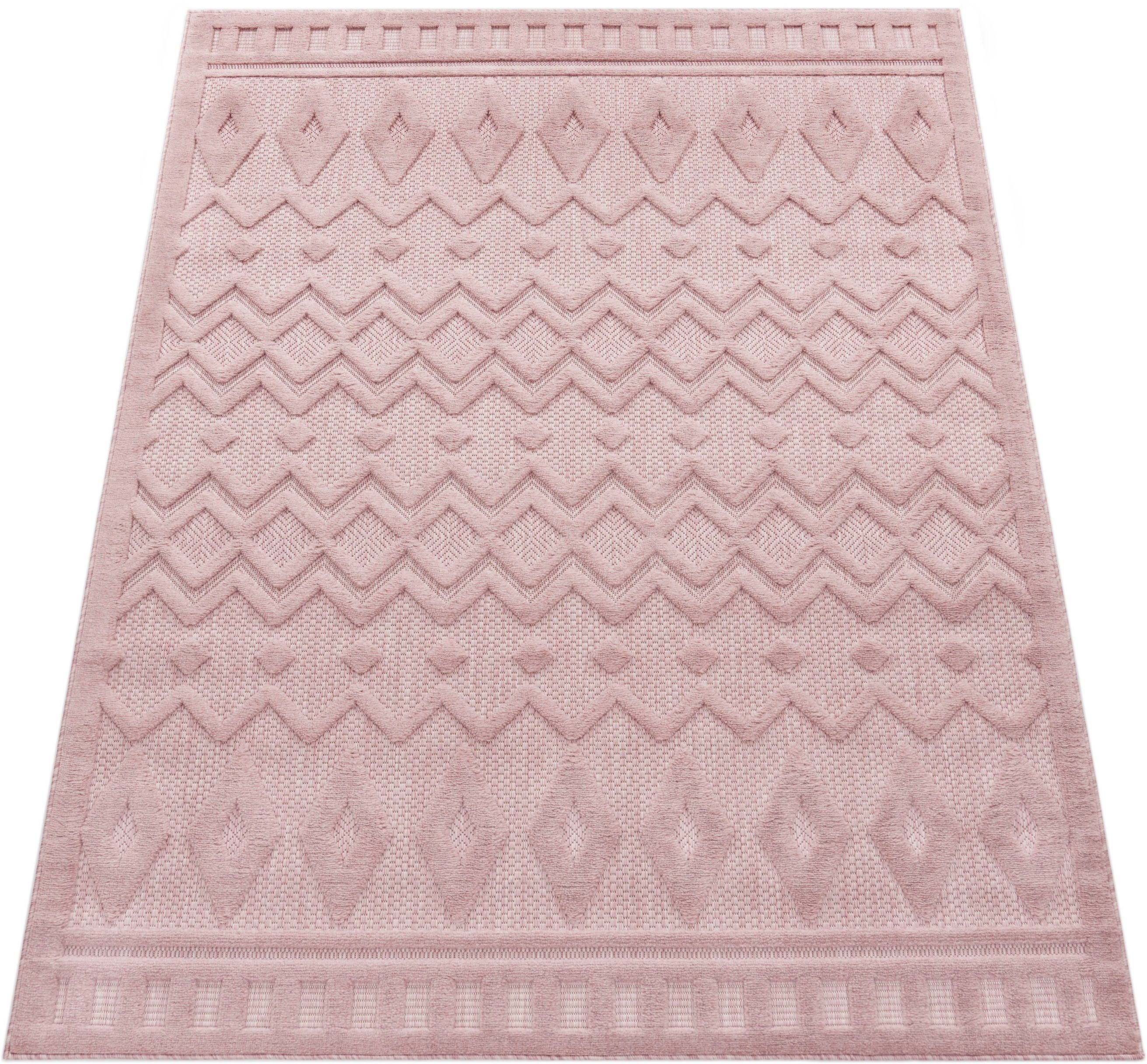 Muster, Home, Teppich Scandi, Hoch-Tief Effekt, 671, Höhe: Uni-Farben, pink mm, rechteckig, 14 Outdoor geeignet Paco Livorno Rauten