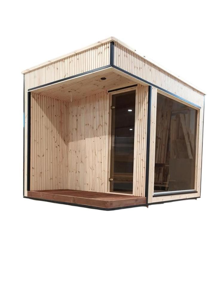 JVmoebel Saunahaus Massivholz Sauna für den Garten - Braune Outdoor Wellnessoase, (1-St) Made in Europe