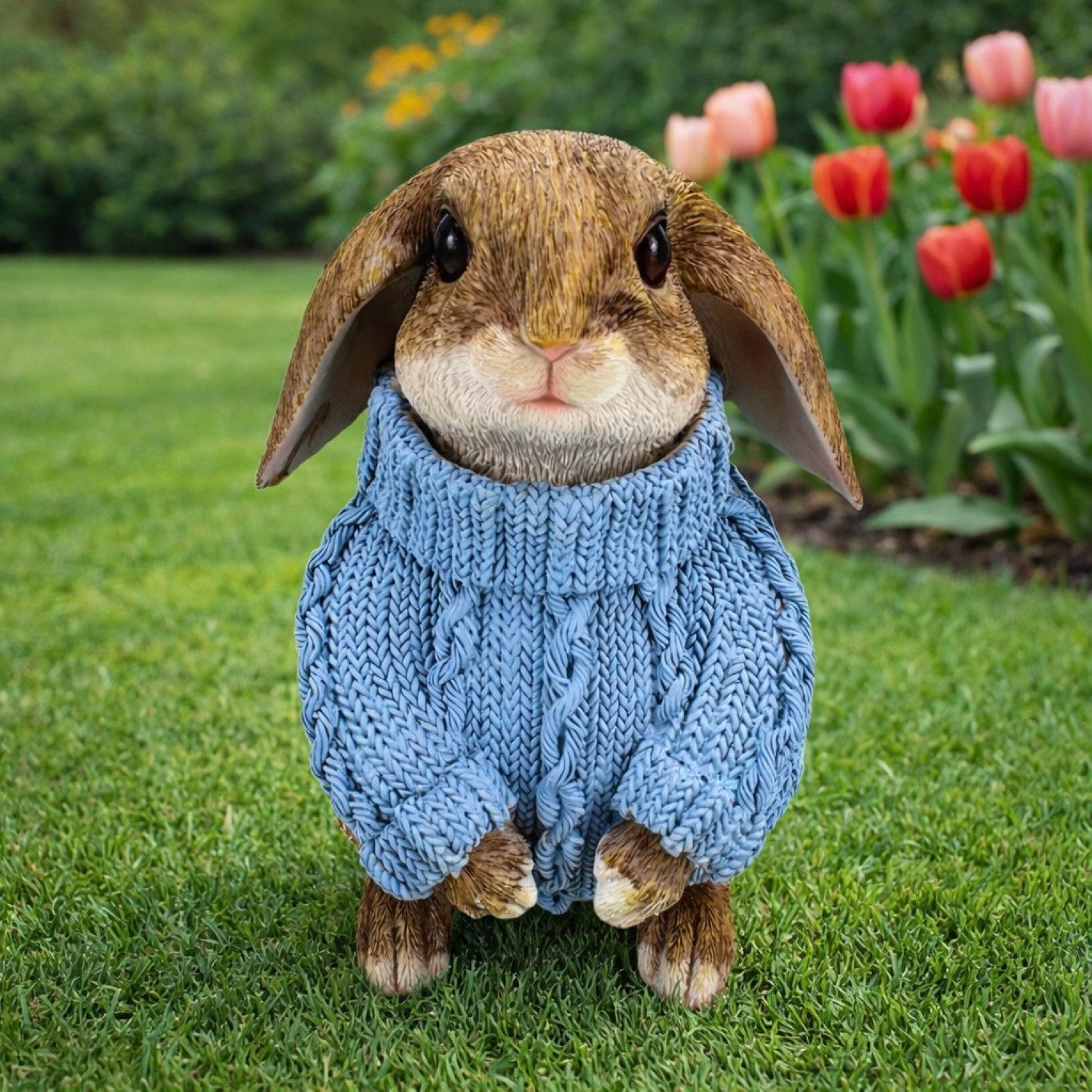 Online-Fuchs Gartenfigur süßer Hase mit Pullover für außen - Deko Figuren Frühling, Sommer, (19 cm), aus langlebigem Kunstharz gefertigt, wetterfest - 19 cm groß