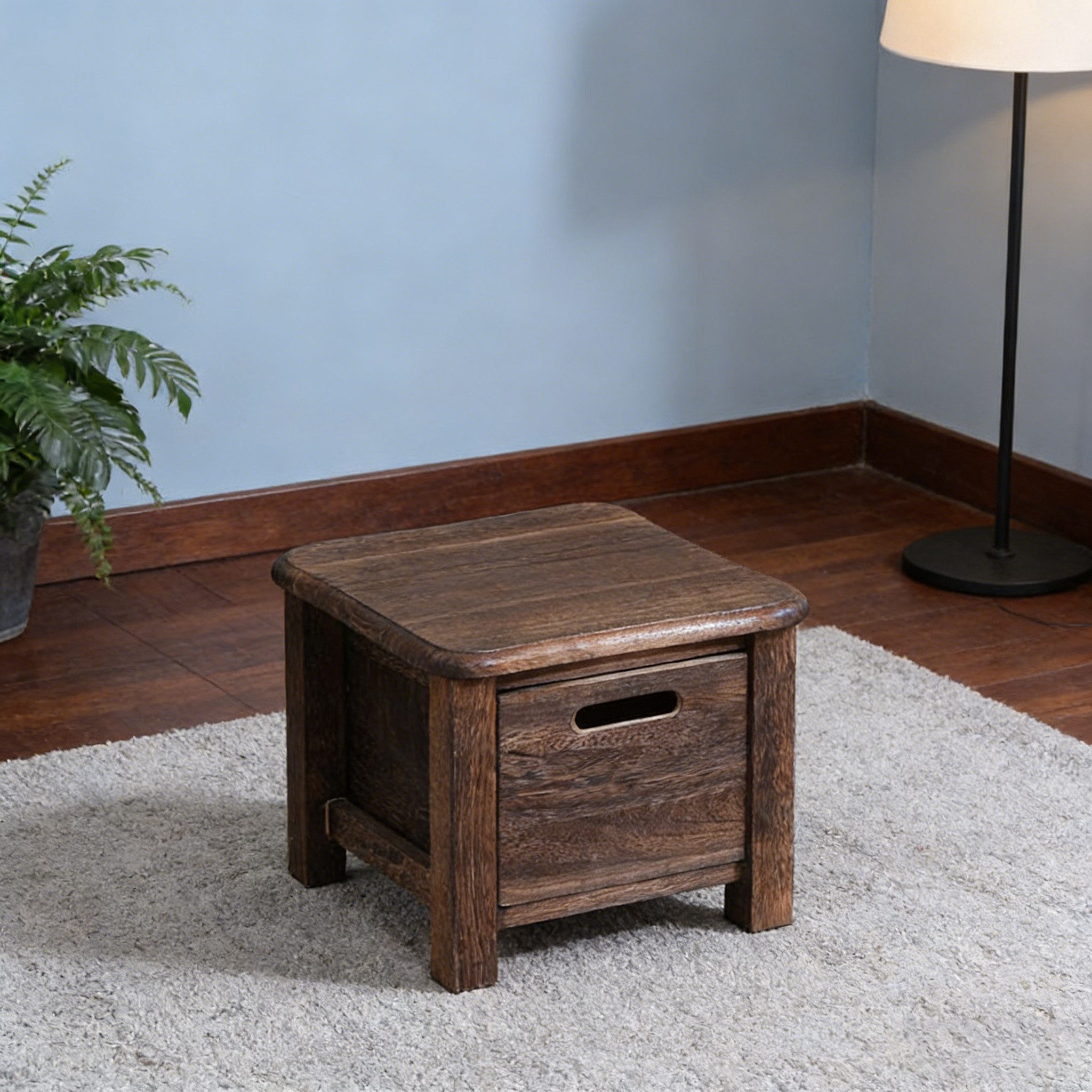 BlingBin Schuhbank Aus Massivholz mit Schublade, Eingangshocker Aufbewahrungsbank (1 Stück, 1-St., 30x30x25 cm), Ideal für Flur Und Wohnzimmer, Braun, 30cmx30cmx25cm