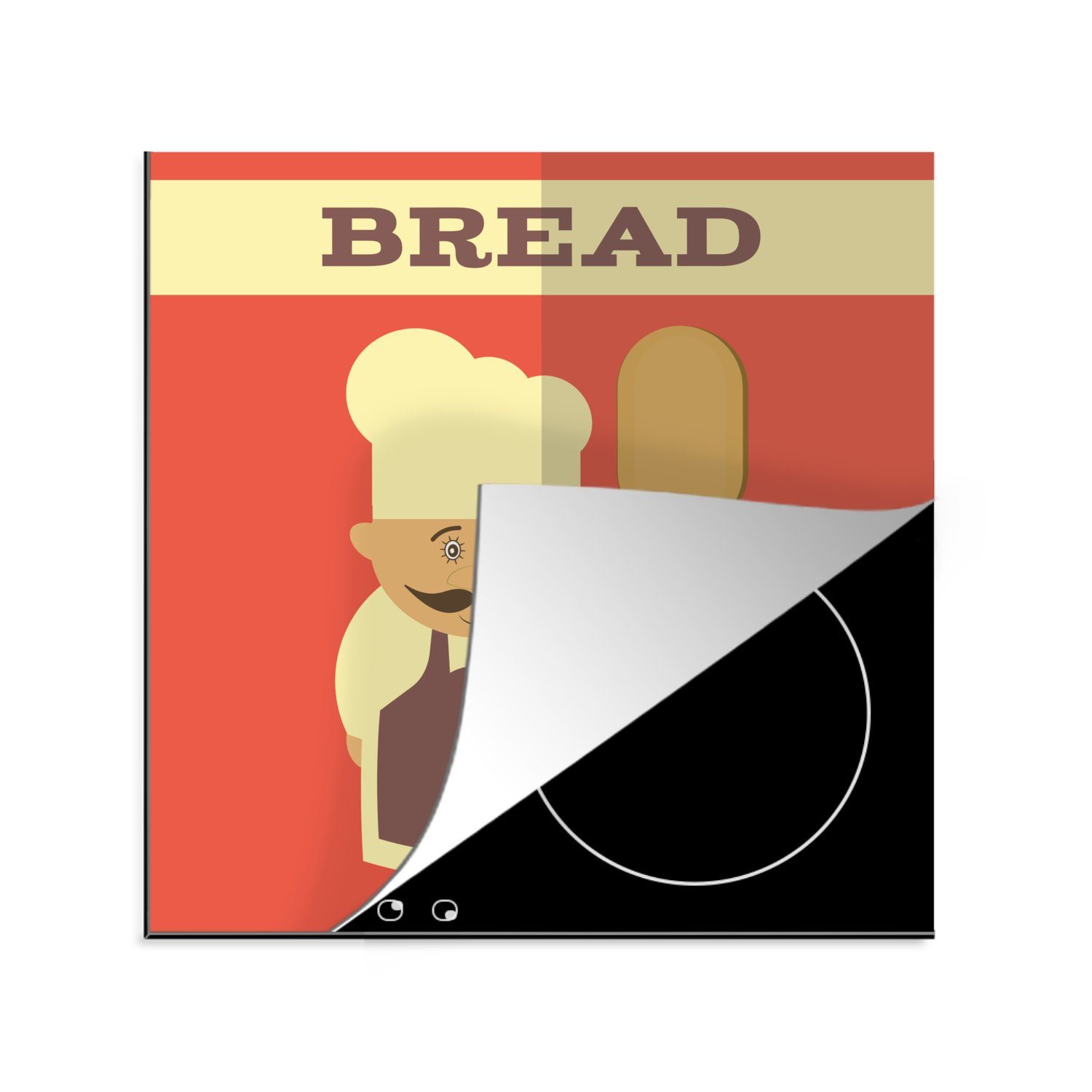 MuchoWow Herdblende-/Abdeckplatte Brot - Bäcker - Rot - Vintage, Vinyl, (1 tlg), 78x78 cm, Ceranfeldabdeckung, Arbeitsplatte für küche