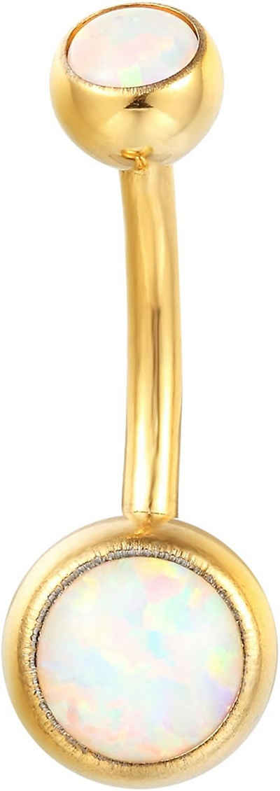 Karisma Bauchnabelpiercing Karisma Bauchnabel Piercing Titan G23 Gold beschichtet Banana 5/8mm Kugeln Opal - Weiss - Länge 10mm