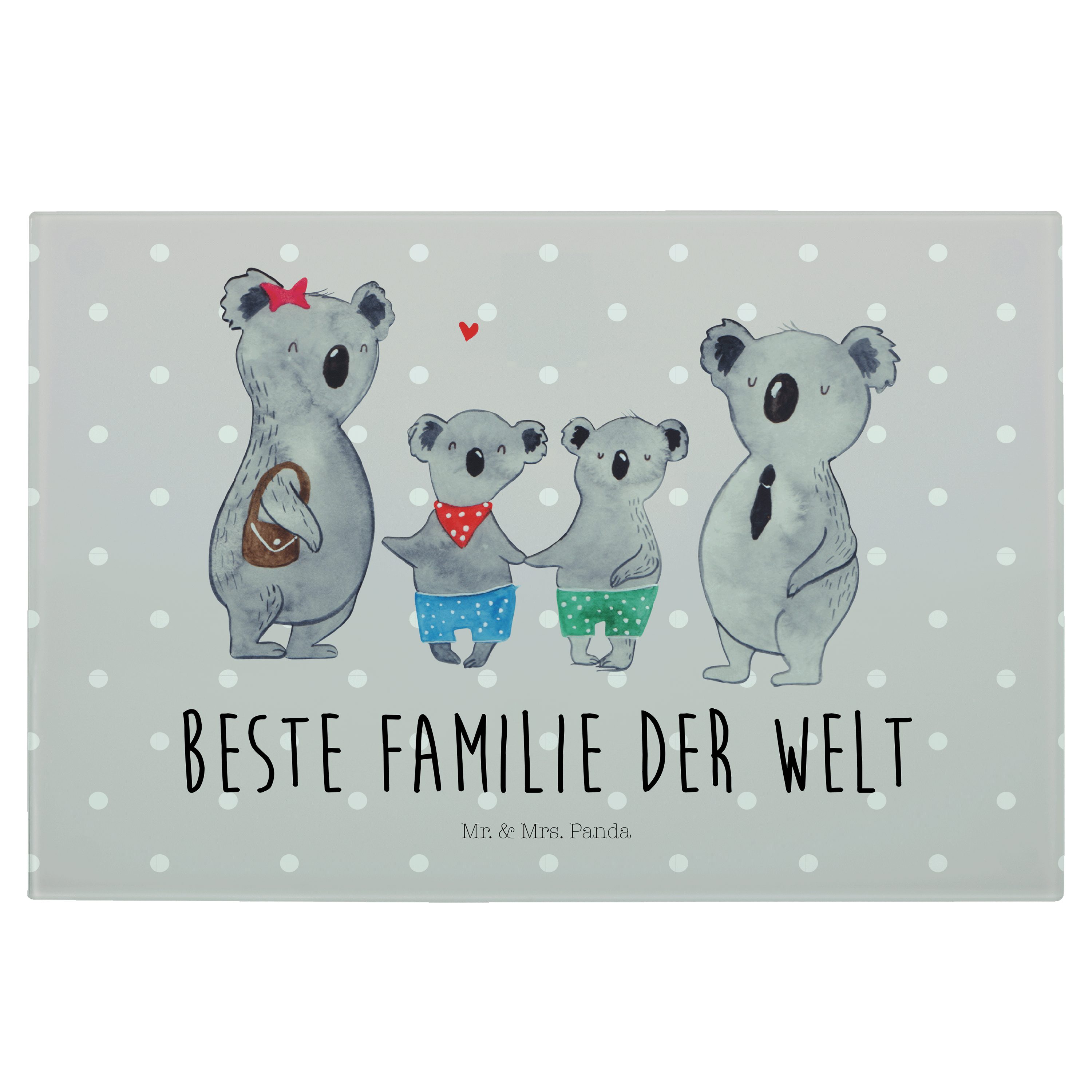 Mr. & Mrs. Grau Geschenk, Familienl, zwei Glas, (1-St) Panda - Pastell Familie Servierbrett - Koala Familienzeit, Premium
