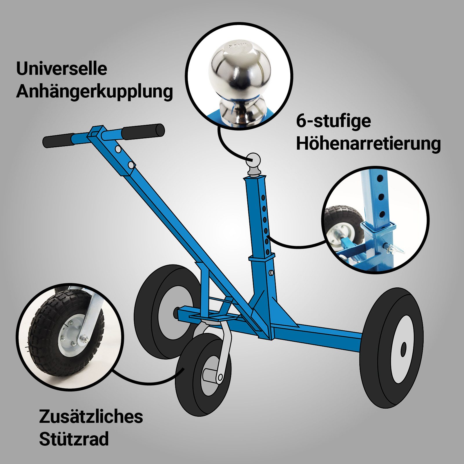 Bituxx Anhänger-Abstellstütze Rangierhilfe 453kg für Anhänger mit Stützrad, (MS-19567)