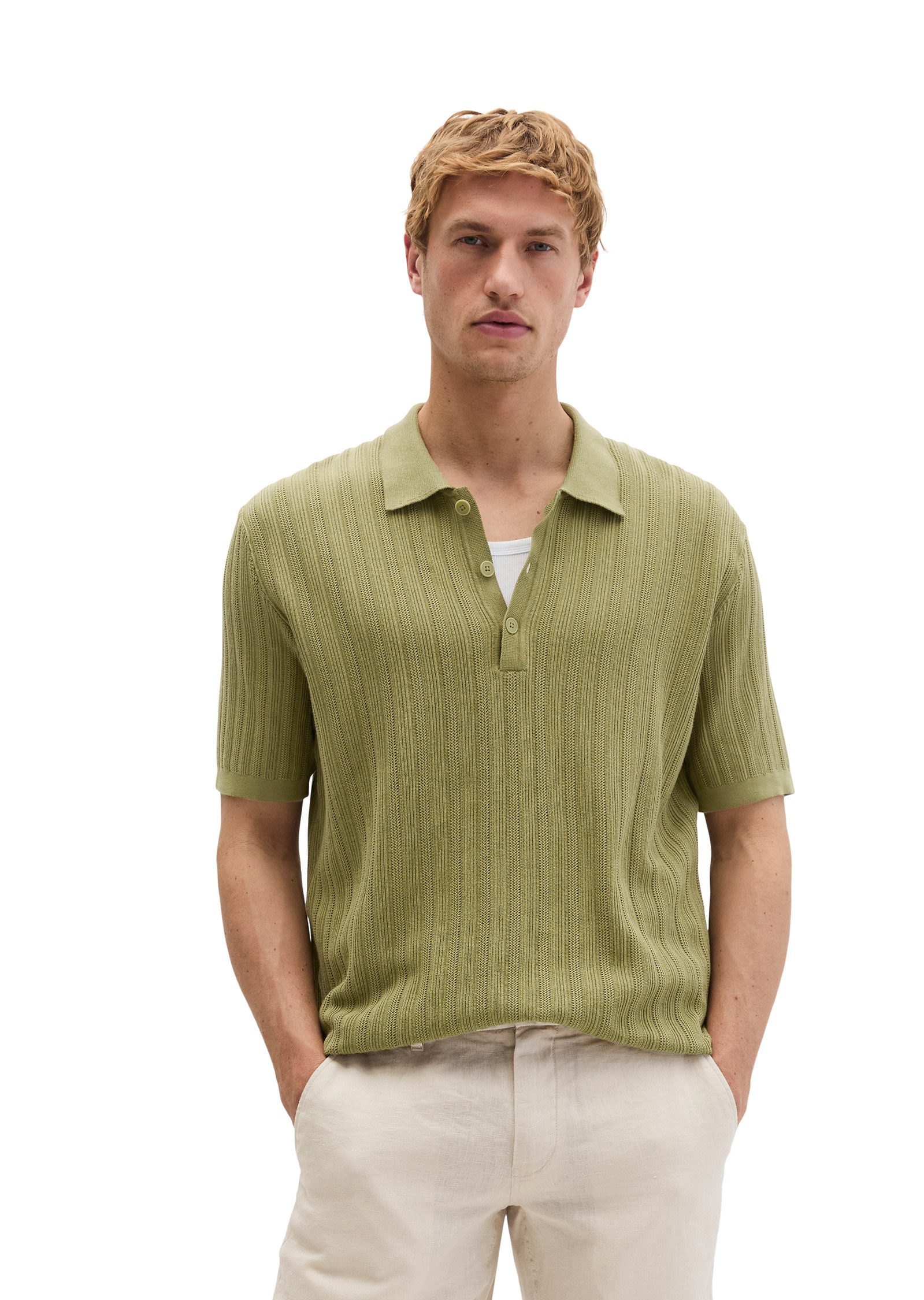 Marc O'Polo Poloshirt mit vertikaler Strickstruktur