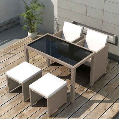 vidaXL Garten-Essgruppe 5-tlg. Garten-Essgruppe mit Auflagen Poly Rattan Beige, (1-tlg)