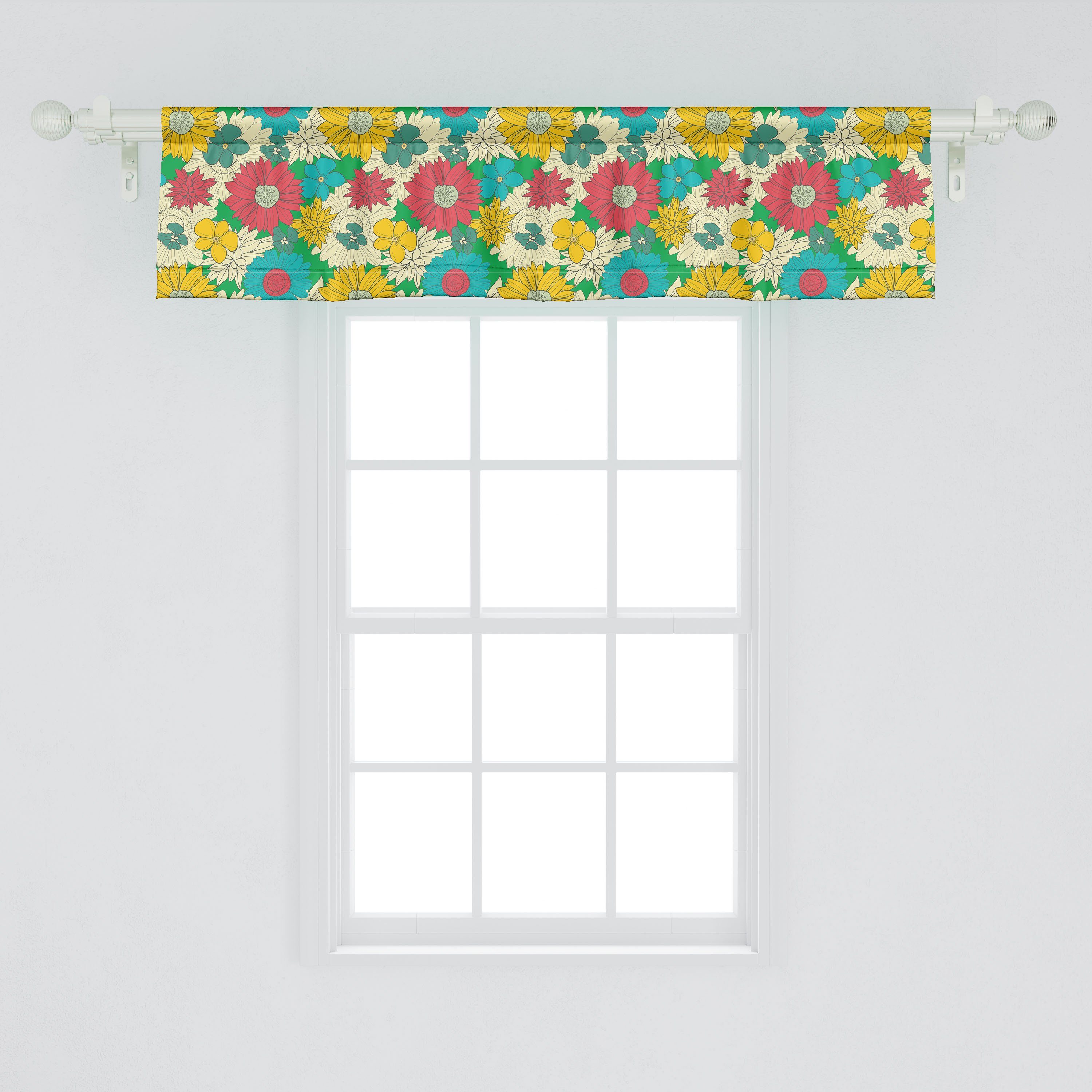 Scheibengardine Vorhang Volant für Weinlese-Blumen-Kunst Abakuhaus, Bunt mit Stangentasche, Dekor Microfaser, Schlafzimmer Küche