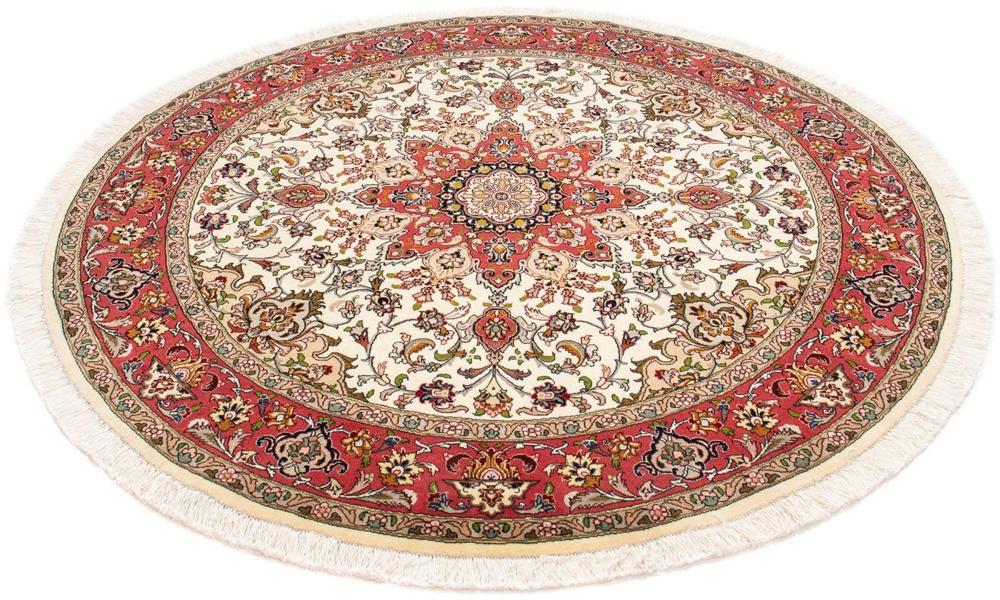 Orientteppich Perser - Täbriz - Royal rund - 148 x 148 cm - beige, morgenland, rund, Höhe: 7 mm, Wohnzimmer, Handgeknüpft, Einzelstück mit Zertifikat