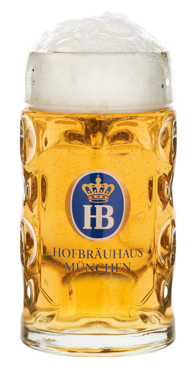 Hofbräuhaus München Bierkrug Glaskrug HB "Isarseidel" 1000 ml, Glas