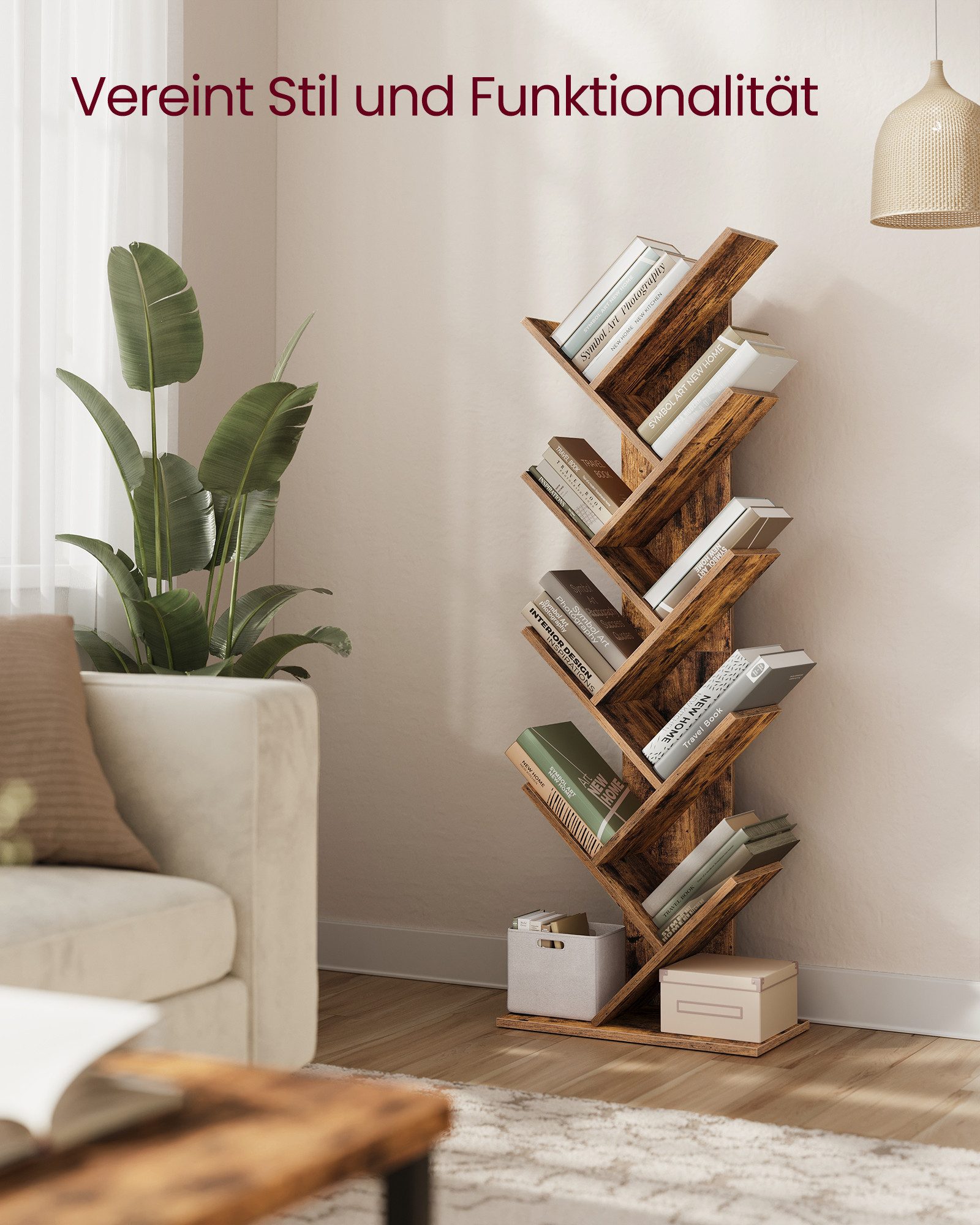 VASAGLE Bücherregal, Baumform, Standregal 9 Ebenen, Eckregal