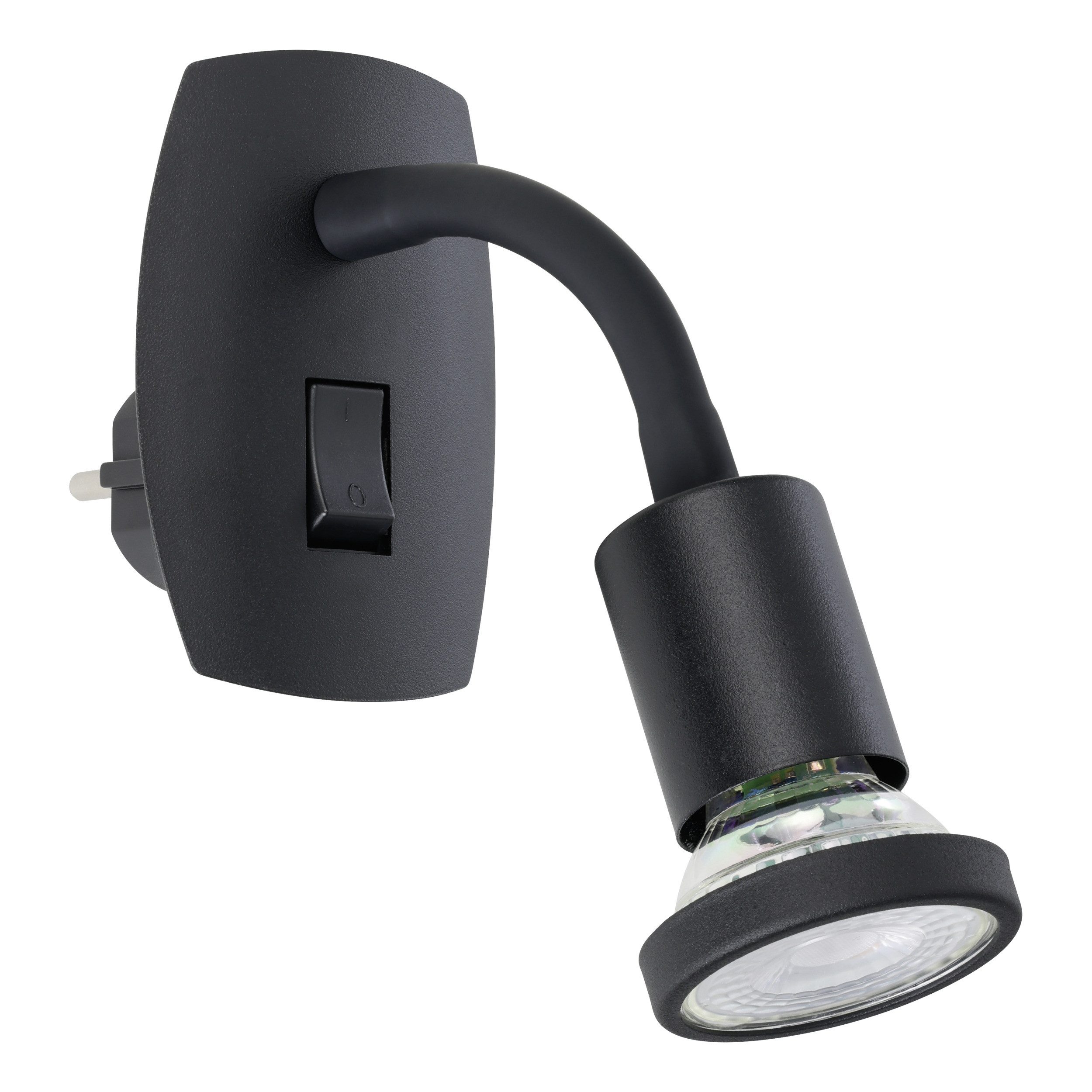 EGLO Steckdosenleuchte PARRINI Steckerlampe - Stahl, Kunststoff - GU10 - 1X4,5W - IP20, Ein-/Ausschalter, Leuchtmittel wechselbar, Steckdosenspot, Steckdosenstrahler, Schalfzimmerleuchte, L7xH10xAL18cm