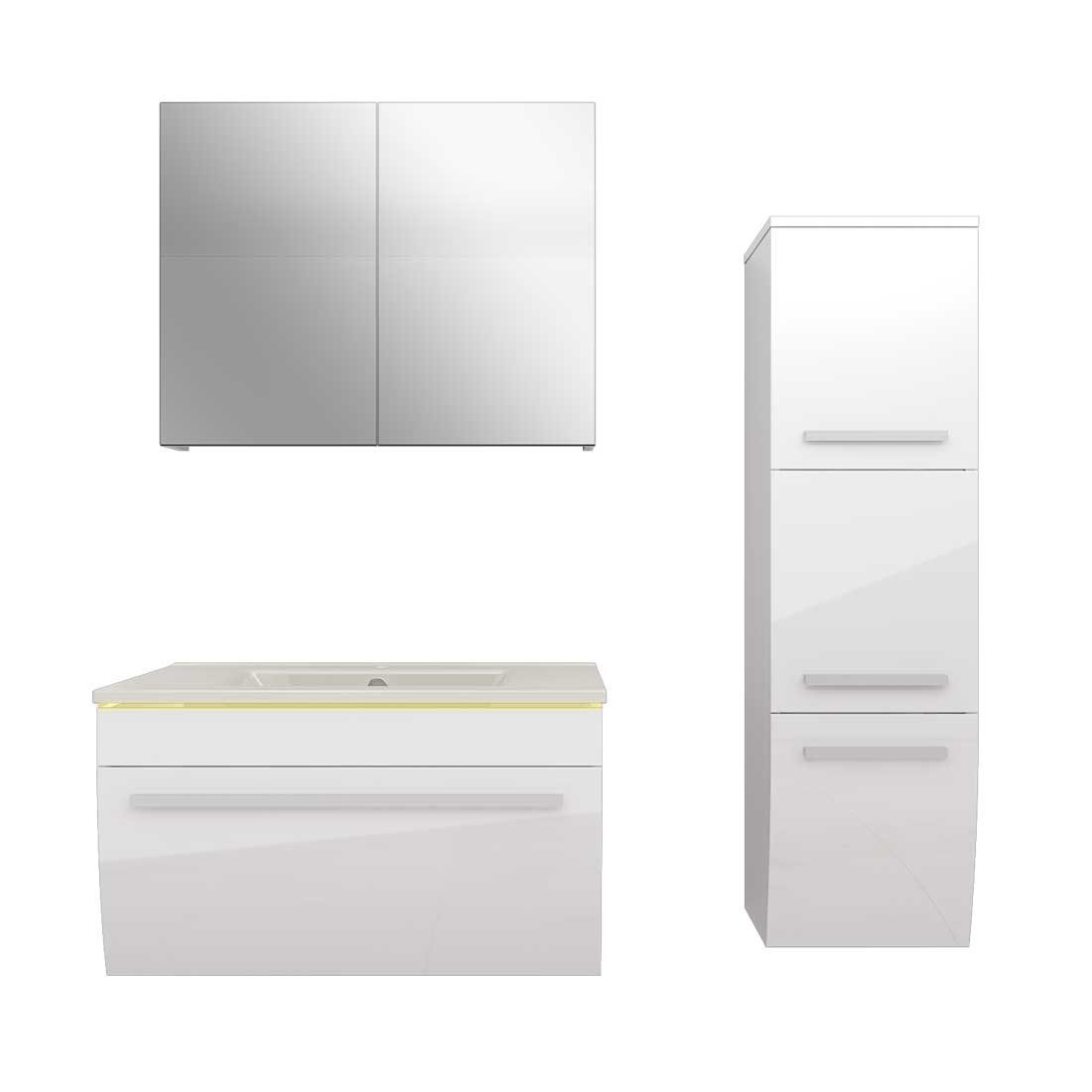 Badmöbel-Set Badmöbel Set Gently 3 V2-R Weiß/Grau Badspiegel Waschtisch 70 cm
