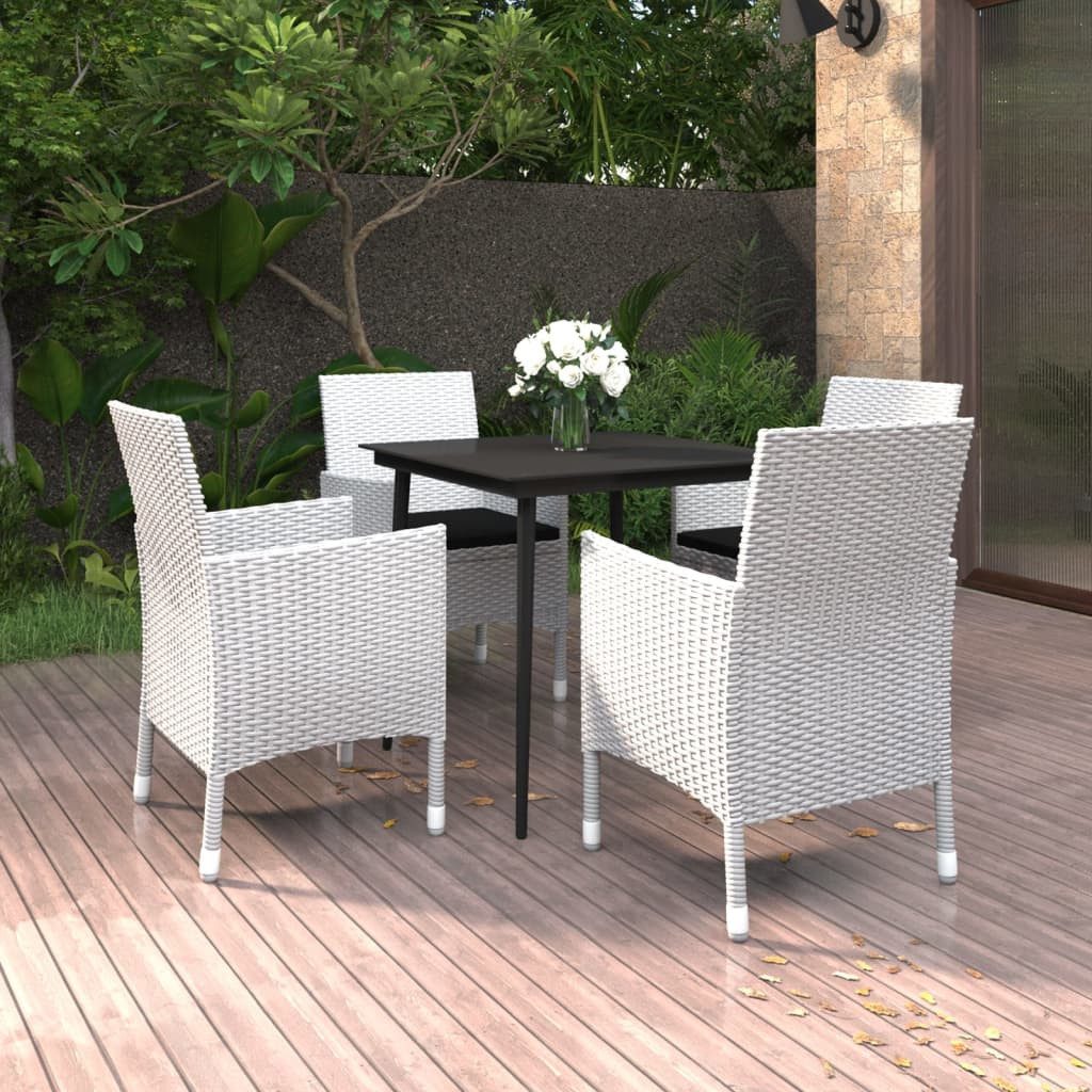 vidaXL Garten-Essgruppe 80 cm Tischlnge 5-tlg Garten-Essgruppe mit Auflagen Polyrattan und Gla