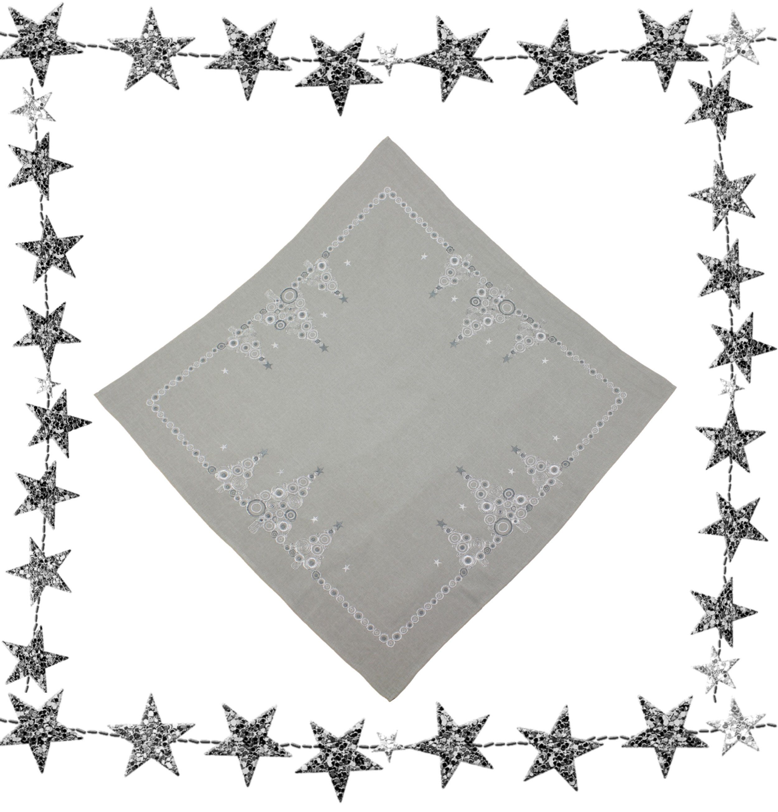 Haus und Deko Tischdecke Tischdecke Weihnachten Stickerei Weihnachtsdeko Leinenoptik Mitteldeck (1-tlg)