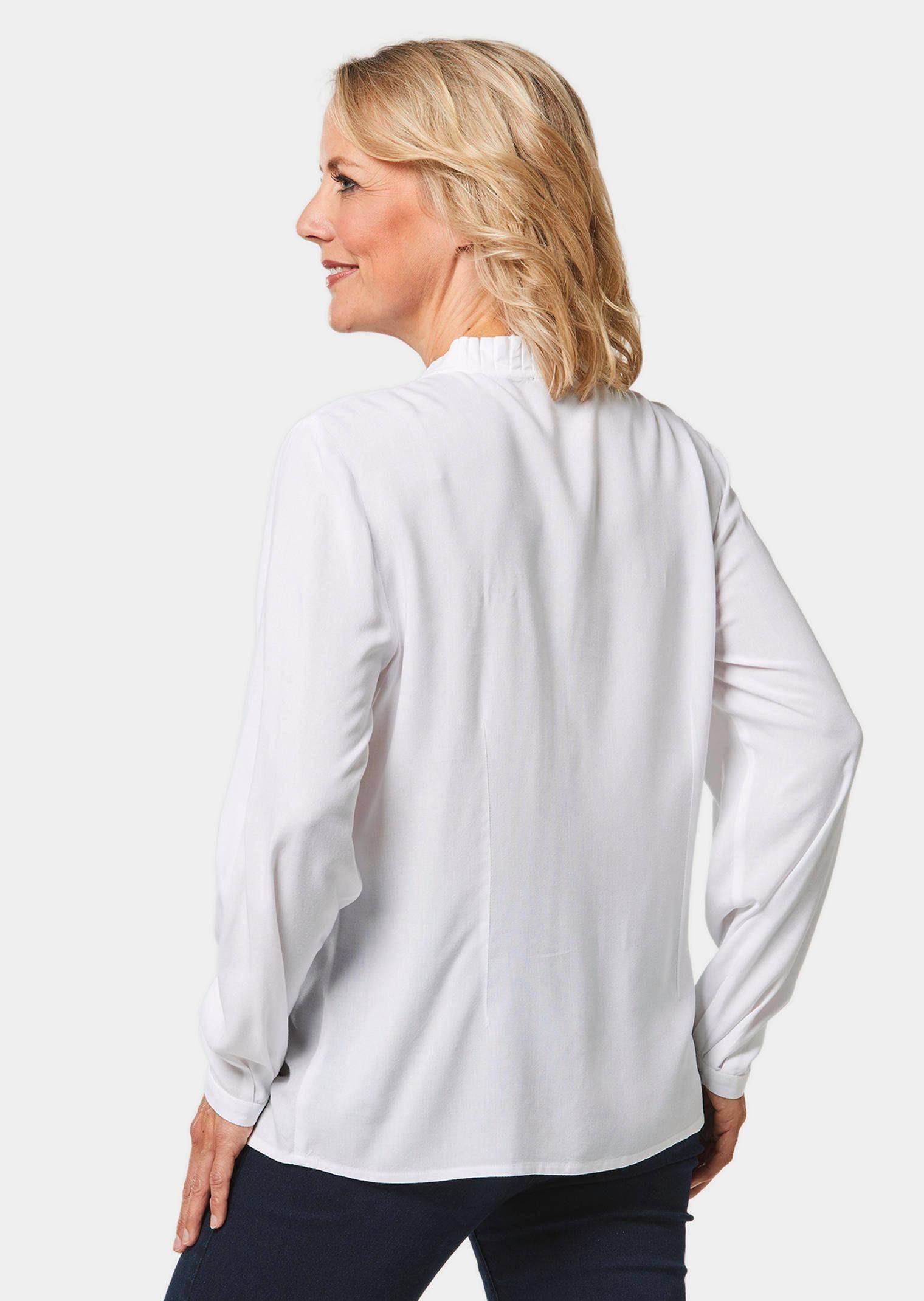 GOLDNER Langarmbluse Elegante Viskosebluse mit Stehkragen Blusenshirt mit Fältchen, Biesen, Knopfleiste und Langarm