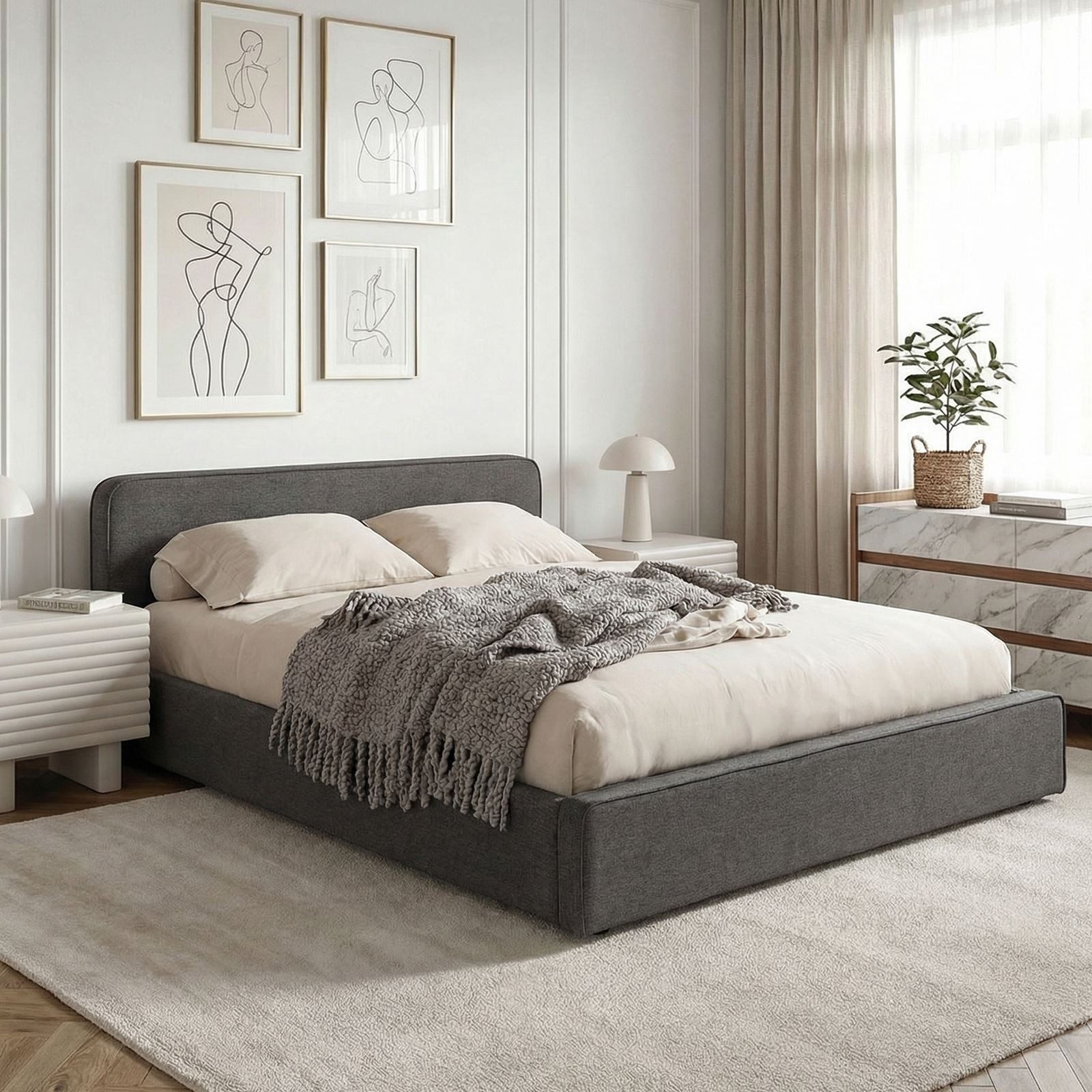 IDIMEX Polsterbett MARINI, Bett 140x200 cm mit Lattenrost Doppelbett mit Kopfteil- dunkelgrau