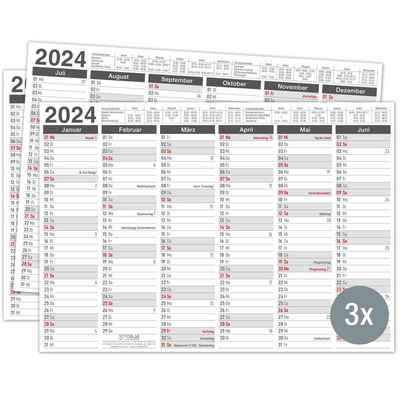 TOBJA Wandkalender 3x A4 Tafelkalender Grau 2024 Blatt Jahreskalender, 3er-Set a4, Schulferien, Feiertage, Wochenenden, Kalender 2024