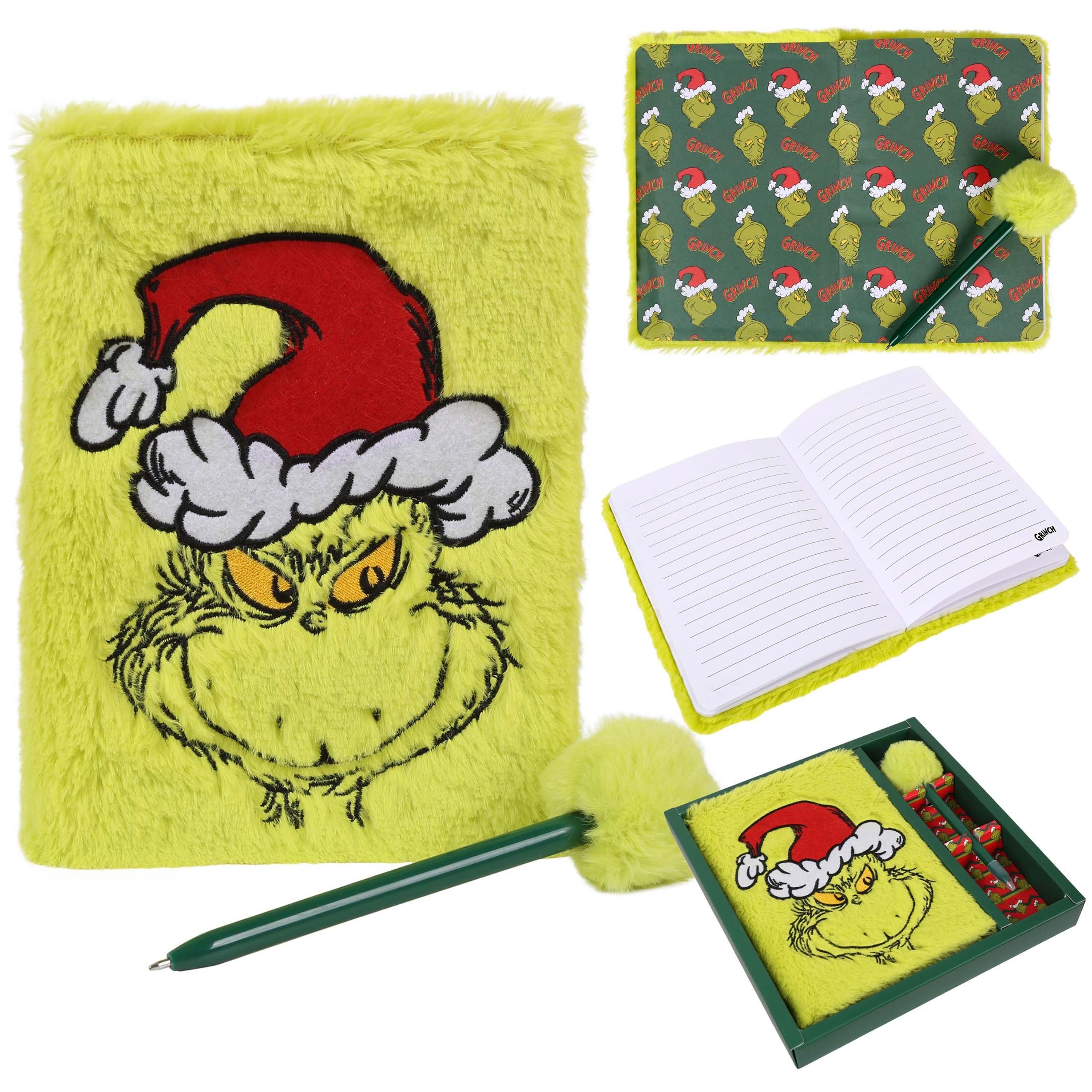 Sarcia.eu Notizbuch Grinch Geschenkset: Plüsch Notizbuch A5 + Stift