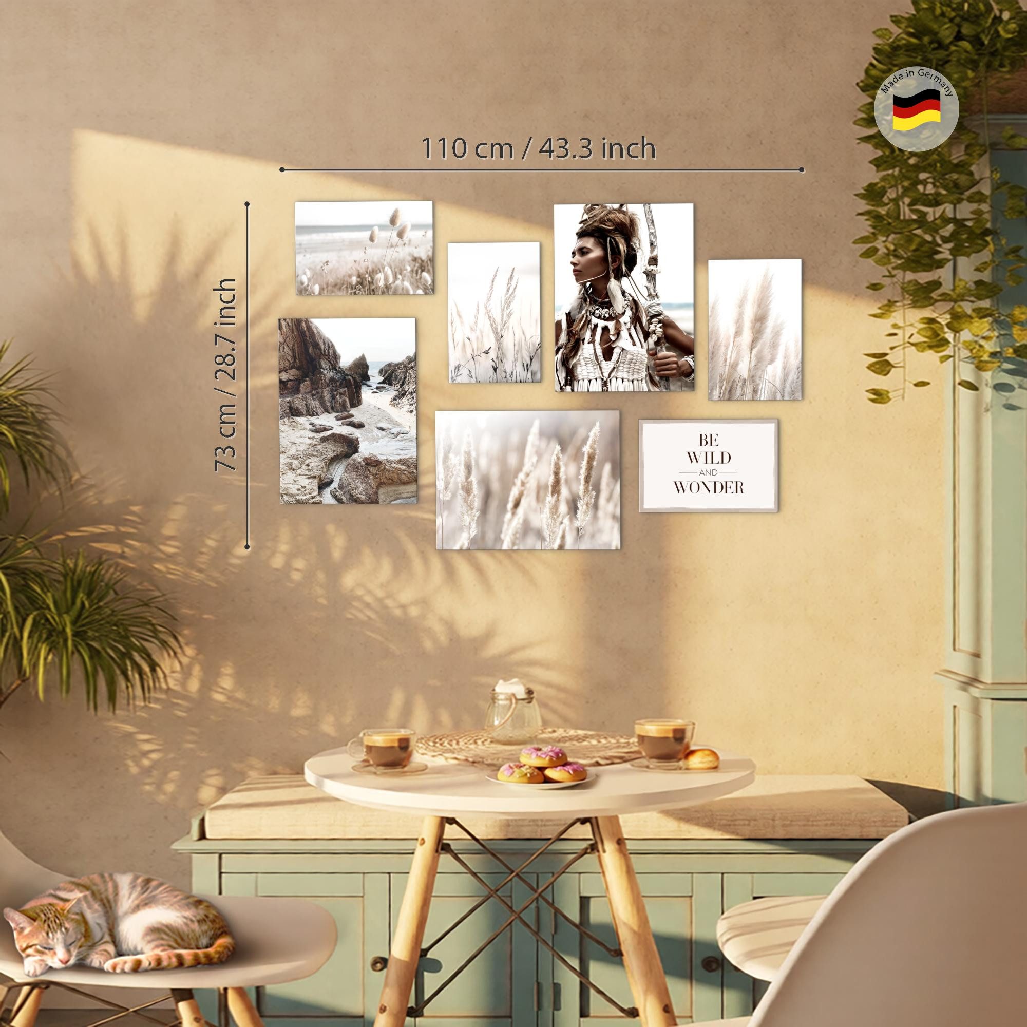Novart Wandbild Boho Natur Blumen Beige KOMPLETT AUFHÄNGFERTIG Deko, Be wild