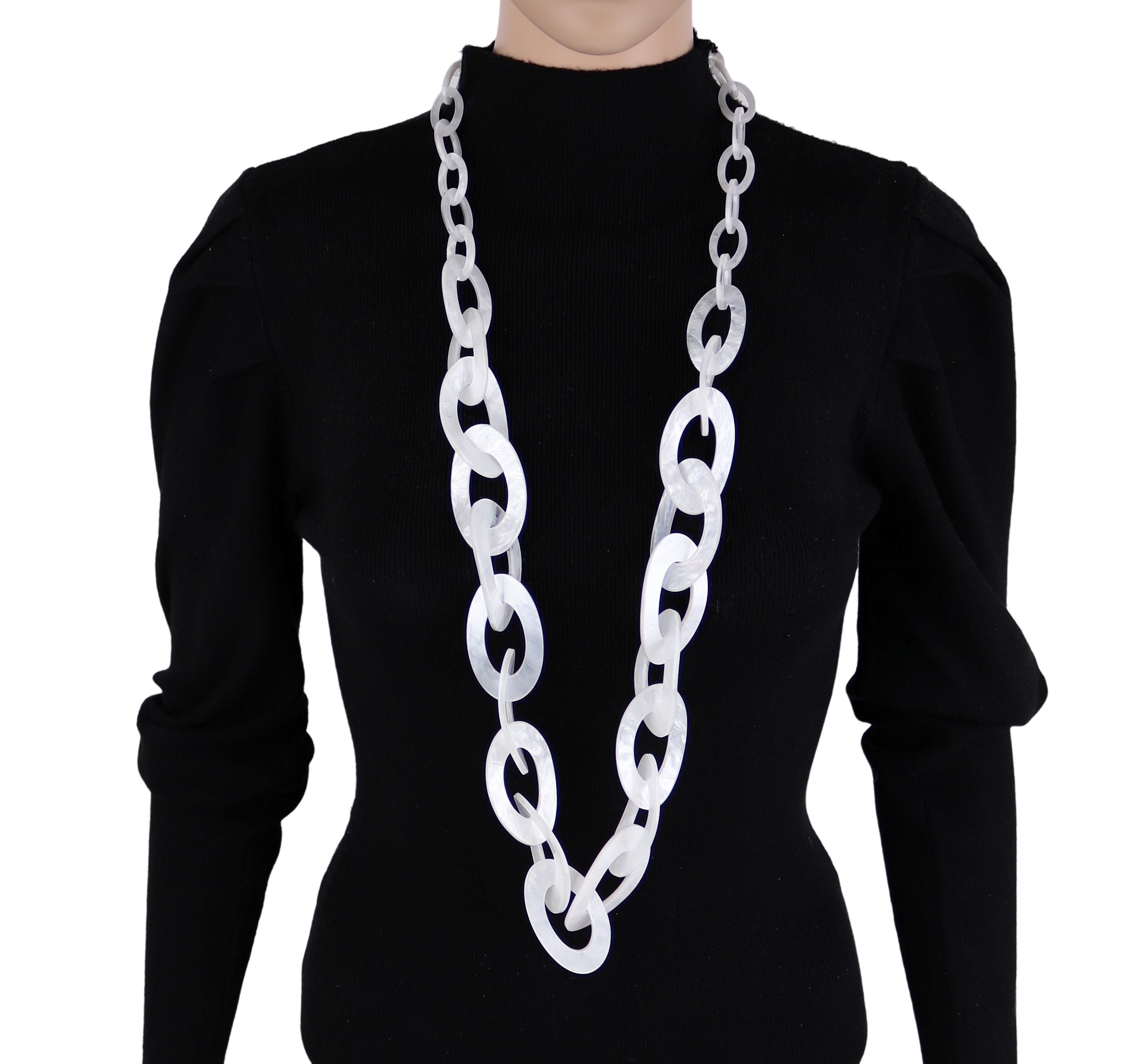 MIRROSI Lange Kette Damen Statement Halskette HARZ ca.95cm lang (perfekt für Pullover, Bluse, Shirt), Bunte Halskette