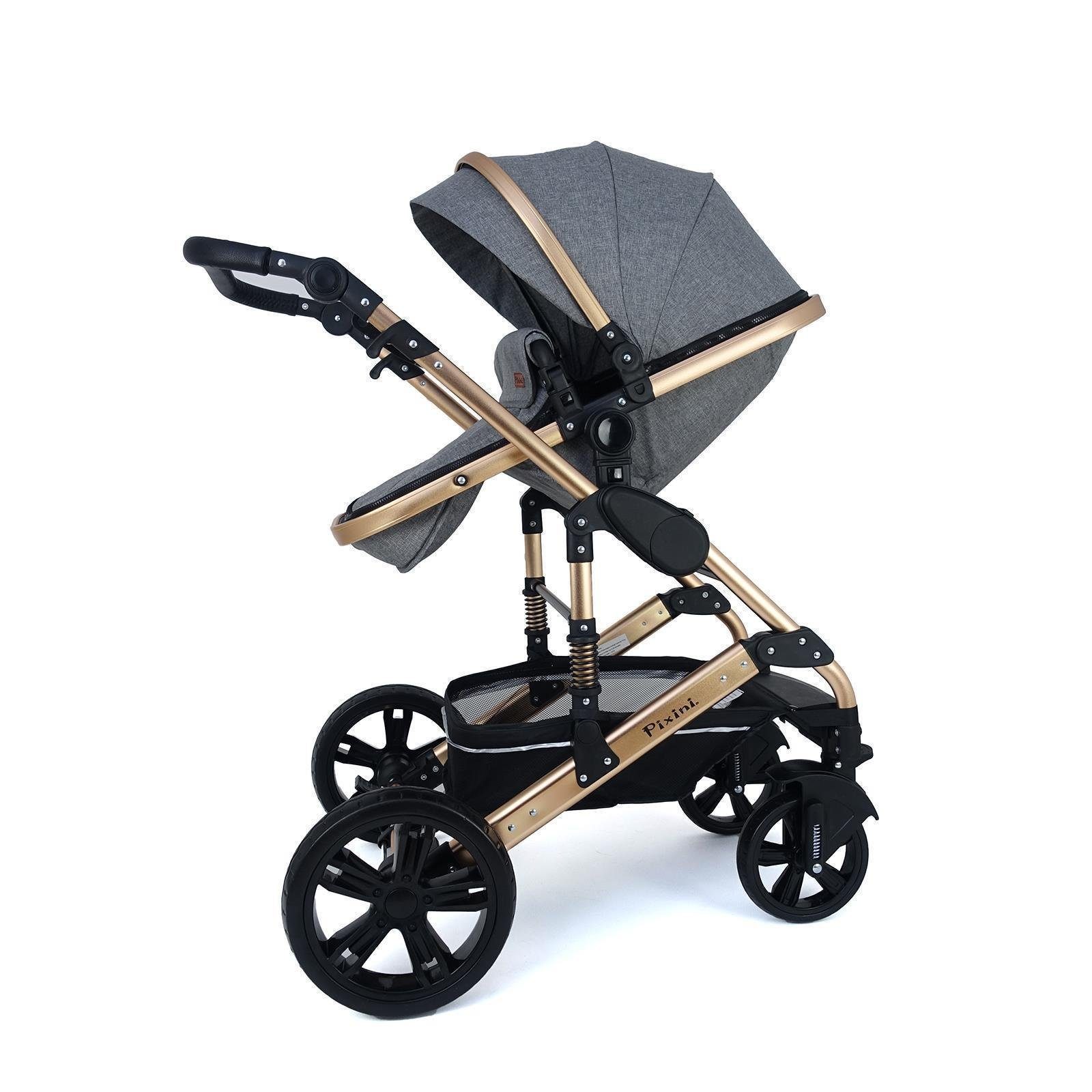 California Kinderwagen 3in1 grau-gold Set Pixini Pixini Kombi-Kinderwagen