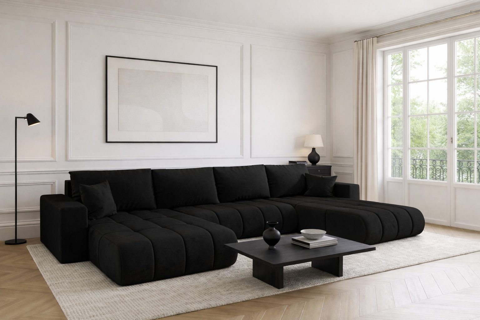 Kaiser Möbel Ecksofa U-Form Sofa mit Schlaffunktion im Veloursstoff Monolith MILO U PREMIUM, U-Form,Samtweiche Veloursoberfläche,Wasser- und schmutzabweisend