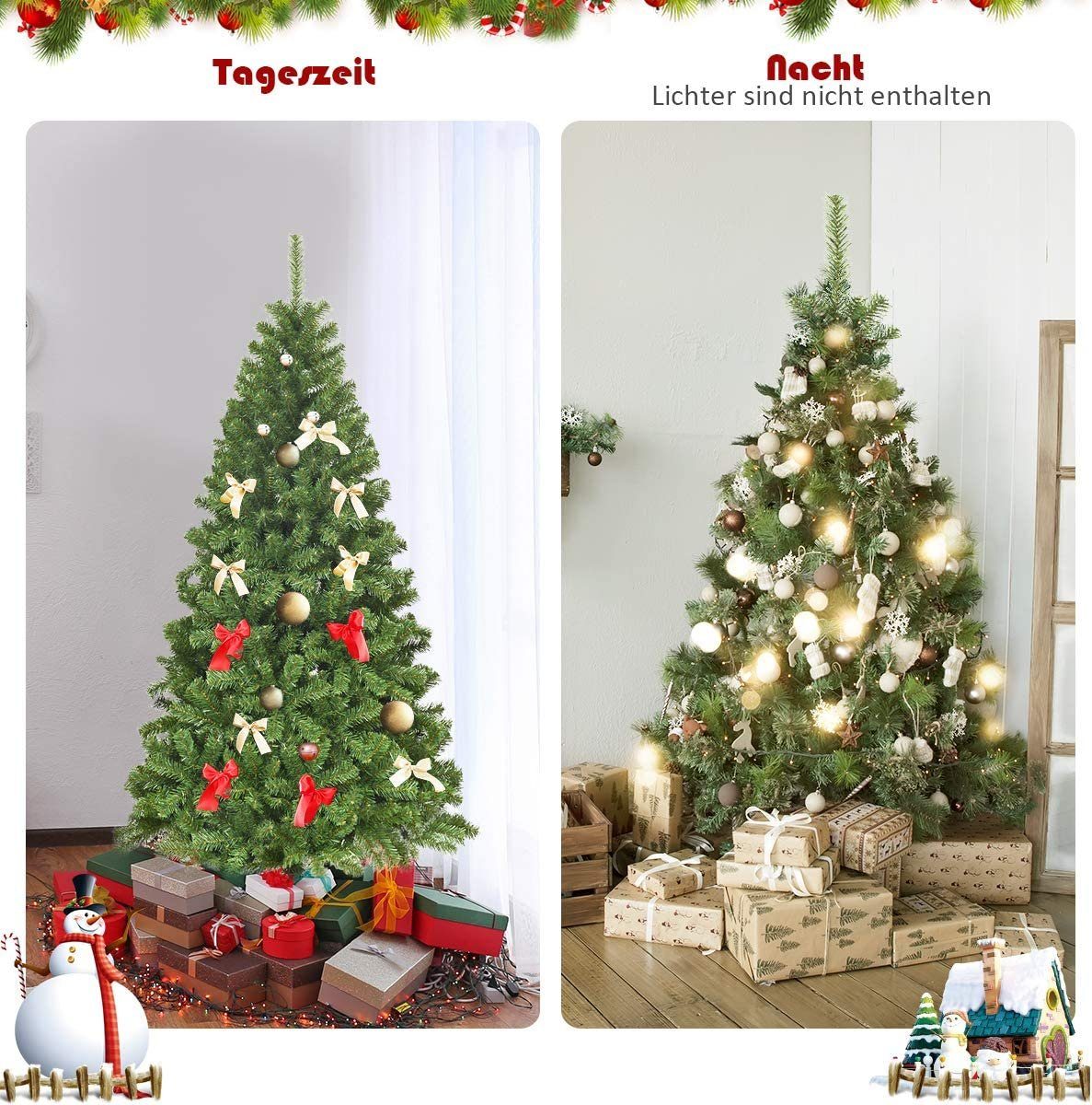 COSTWAY Künstlicher Weihnachtsbaum, 180cm, mit 928 Spitzen PVC & Ständer