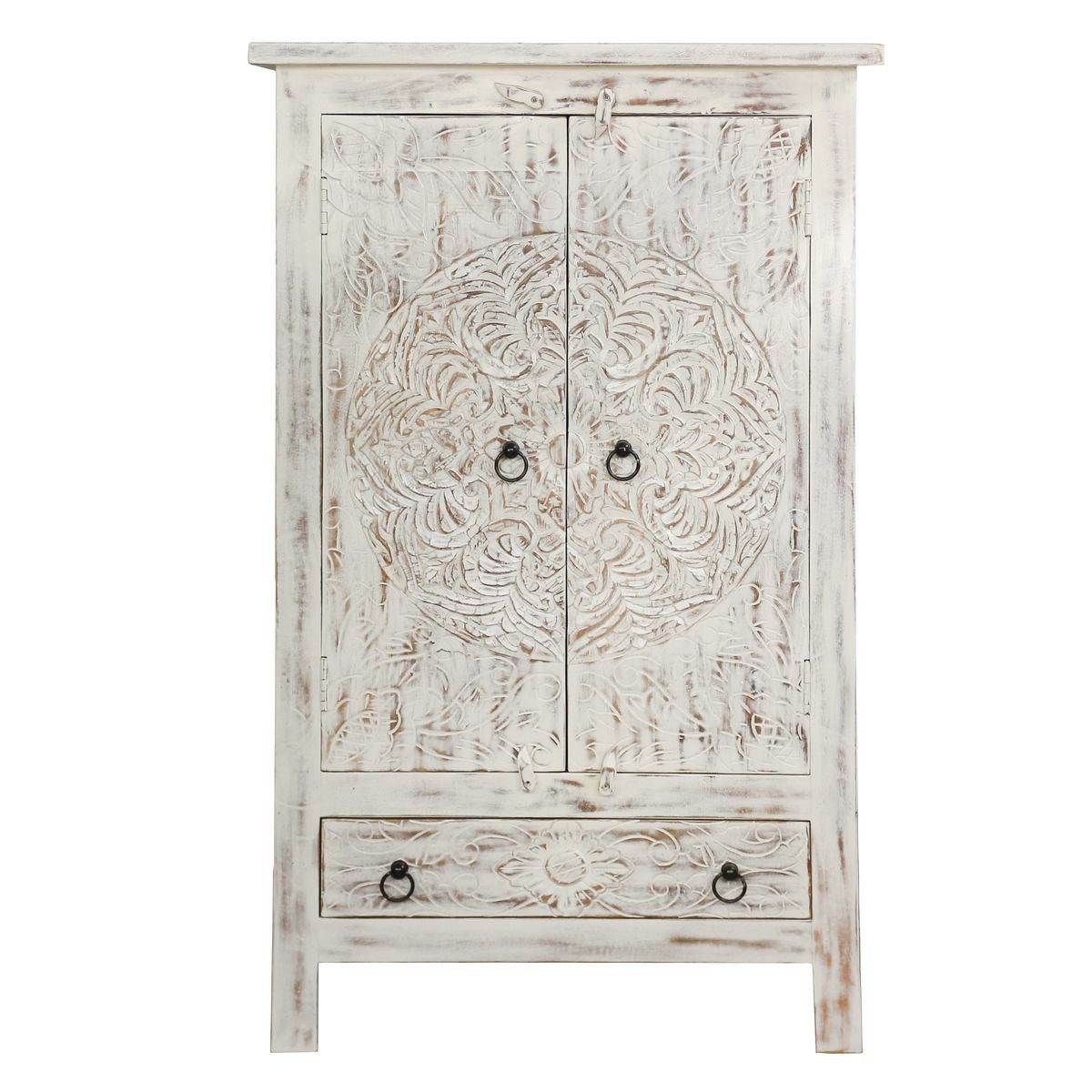 Oriental Galerie Mehrzweckschrank Weiß Whitewash Schrank Kala Indien 125 cm