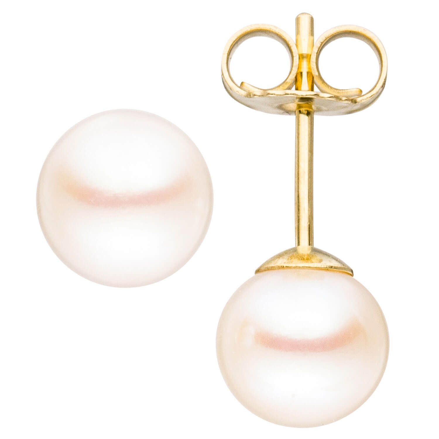 Paar Ohrstecker Ohrstecker mit Süßwasser Perlen 6mm 585 Gelbgold