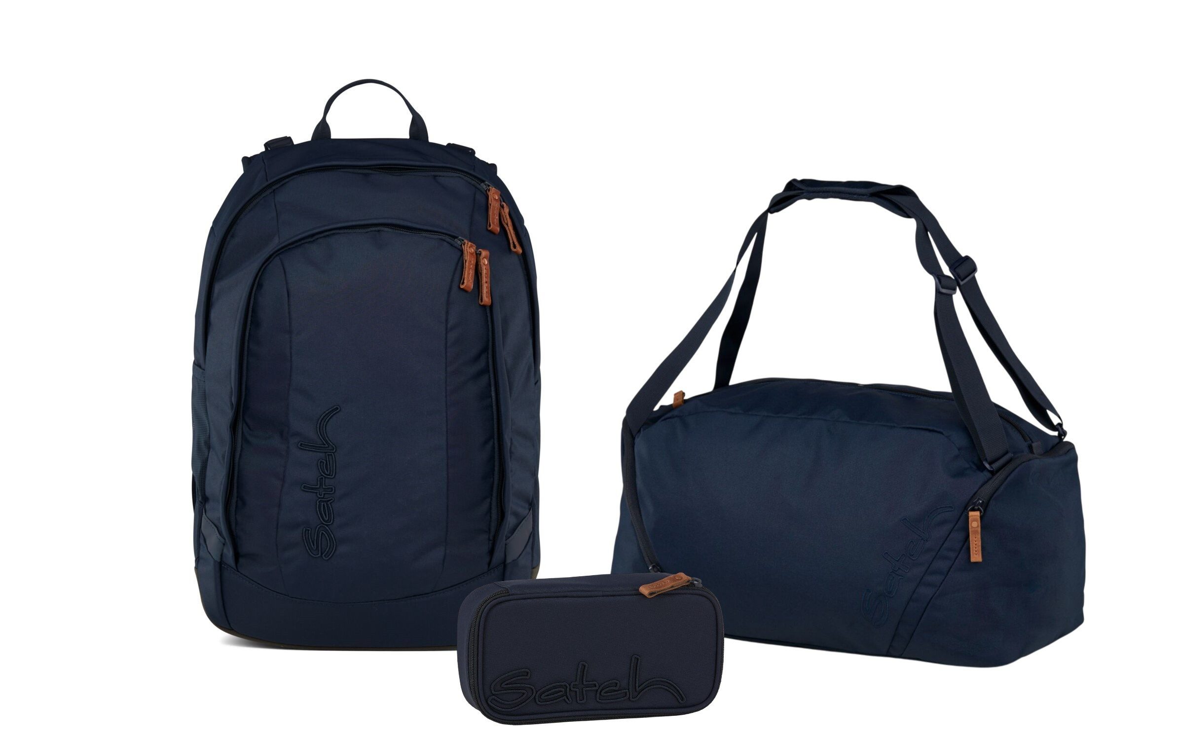 Satch Schulranzen Schulrucksack-Set AIR Nordic Blue 3-teilig (3-teilig), Schulranzen, ergonomisch, Laptop-Fach, Your-Size-System