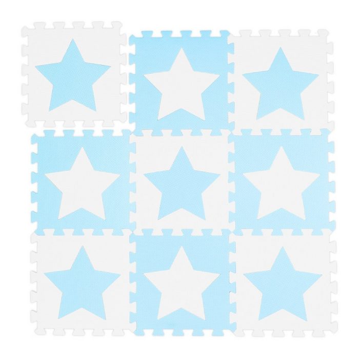 relaxdays Spielmatte 9 x Puzzlematte Sterne weiß-blau