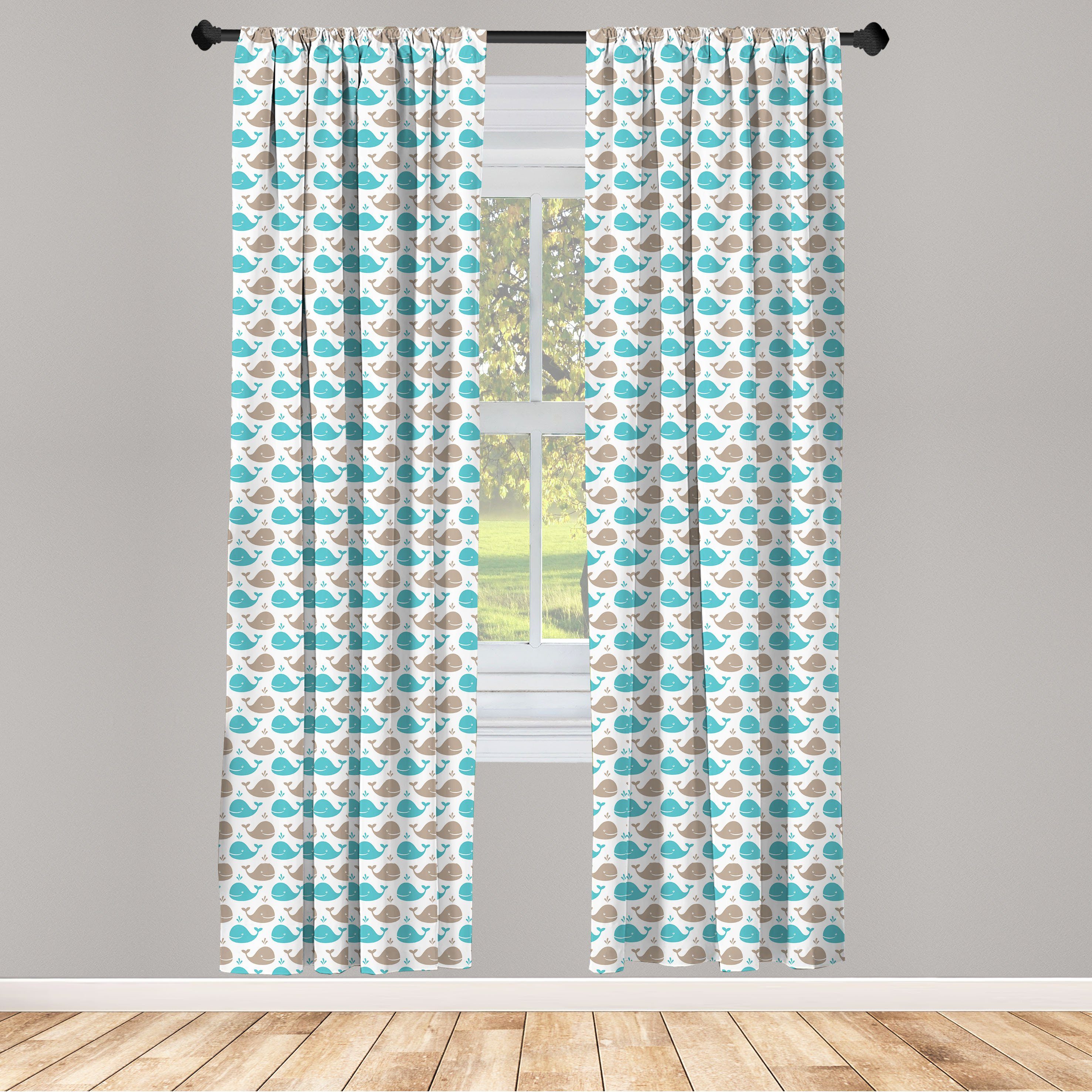 Gardine Vorhang für Wohnzimmer Schlafzimmer Dekor, Abakuhaus, Microfaser, Wal Smiling Fish in Ocean