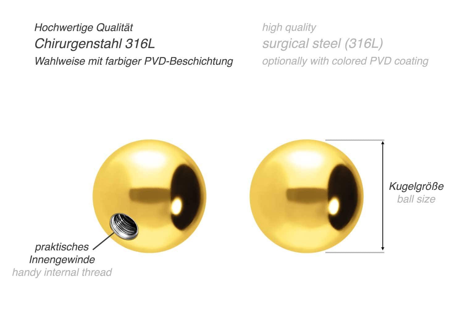 PIERCINGLINE Piercing-Set Chirurgenstahl Schraubkugel (Schraub-Aufsätze, 1-tlg)