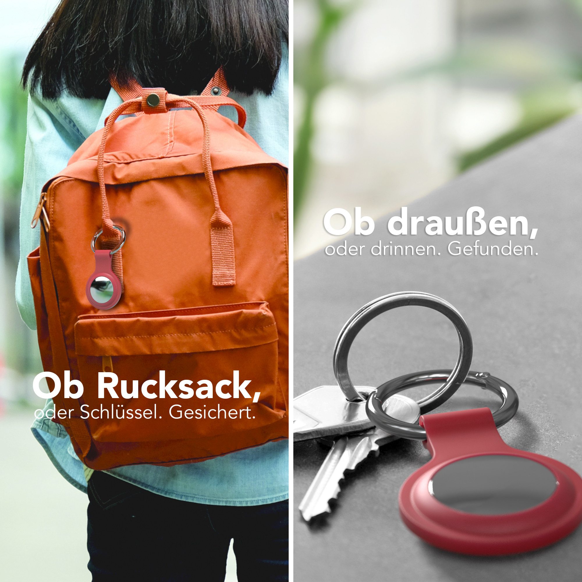 EAZY CASE Schlüsselanhänger 3er Set Silikon Anhänger kompatibel Apple AirTag, Airtags Hülle mit Silikon Rand Weich Tracker Karabiner Rot