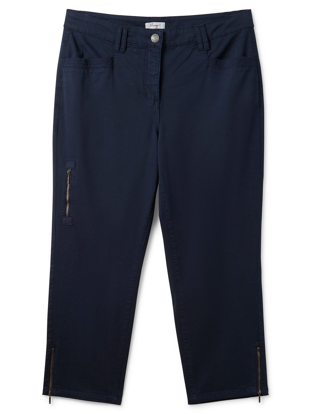 Sheego Stretch-Hose Große Größen Zipper-Details mit Baumwoll-Twill aus nachtblau