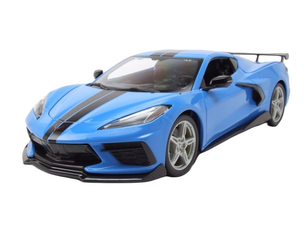 Maisto® Modellauto Chevrolet Corvette Stingray C8 High Wing 2020 blau schwarz, Maßstab 1:18
