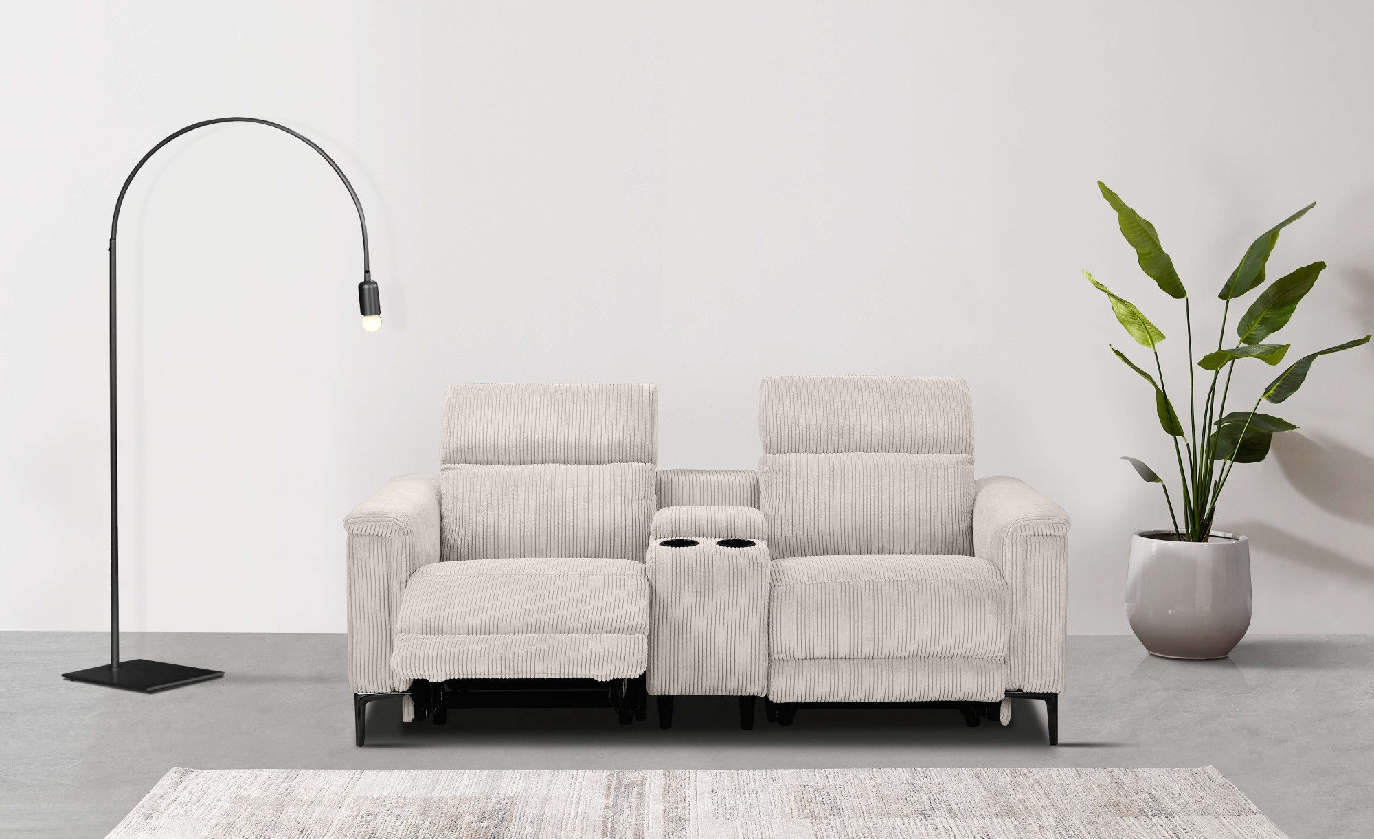 OTTO home 2-Sitzer LUND Cord, Relaxfunktion, TV-Sessel, manuell/elektrisch (USB-A), m. elektrischer o. manueller Relaxfunktion, Getränkehalter u. Staufach