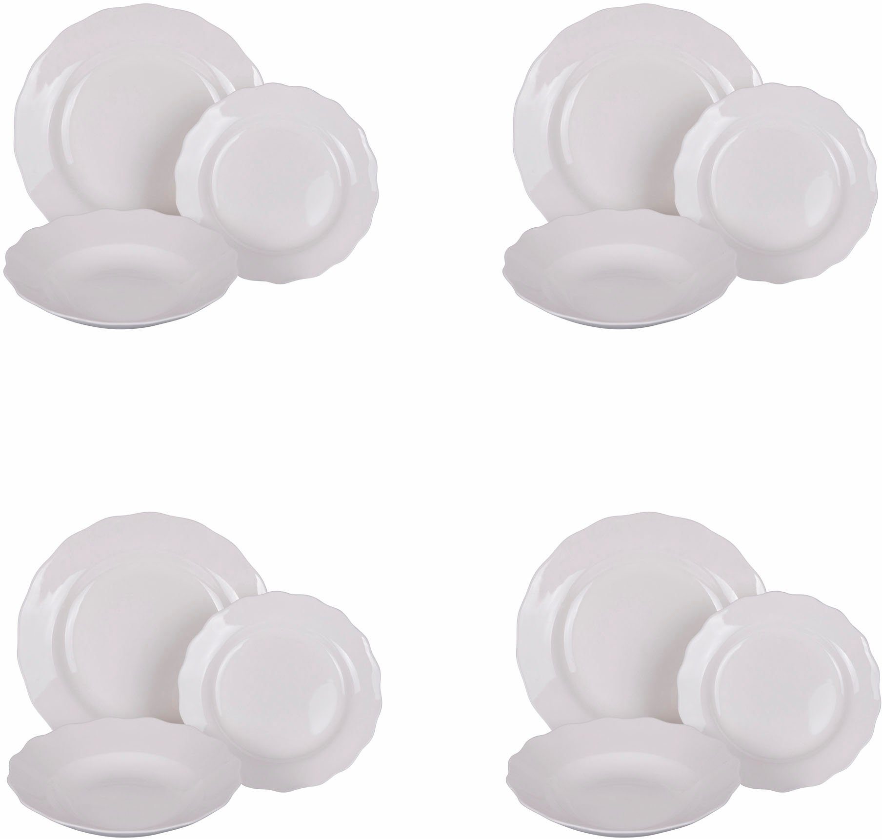 Villa d'Este Teller-Set Geschirr-Set Versailles (12-tlg), 4 Personen, Fine China-Porzellan, Service, Tafelservice, weiß, 12 Teile, für 4 Personen | Teller-Sets