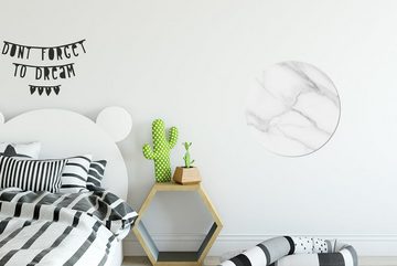 MuchoWow Wandsticker Marmor - Strukturiert - Weiß - Grau - Stein - Marmoroptik (1 St), Tapetenkreis für Kinderzimmer, Tapetenaufkleber, Rund, Wohnzimmer