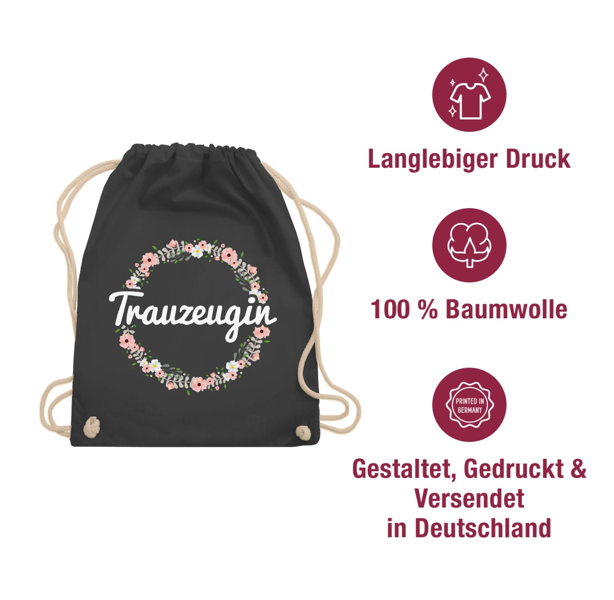 Frauen - Turnbeutel Junggesellenabschied 03 JGA Blumenkranz, Trauzeugin Dunkelgrau Shirtracer