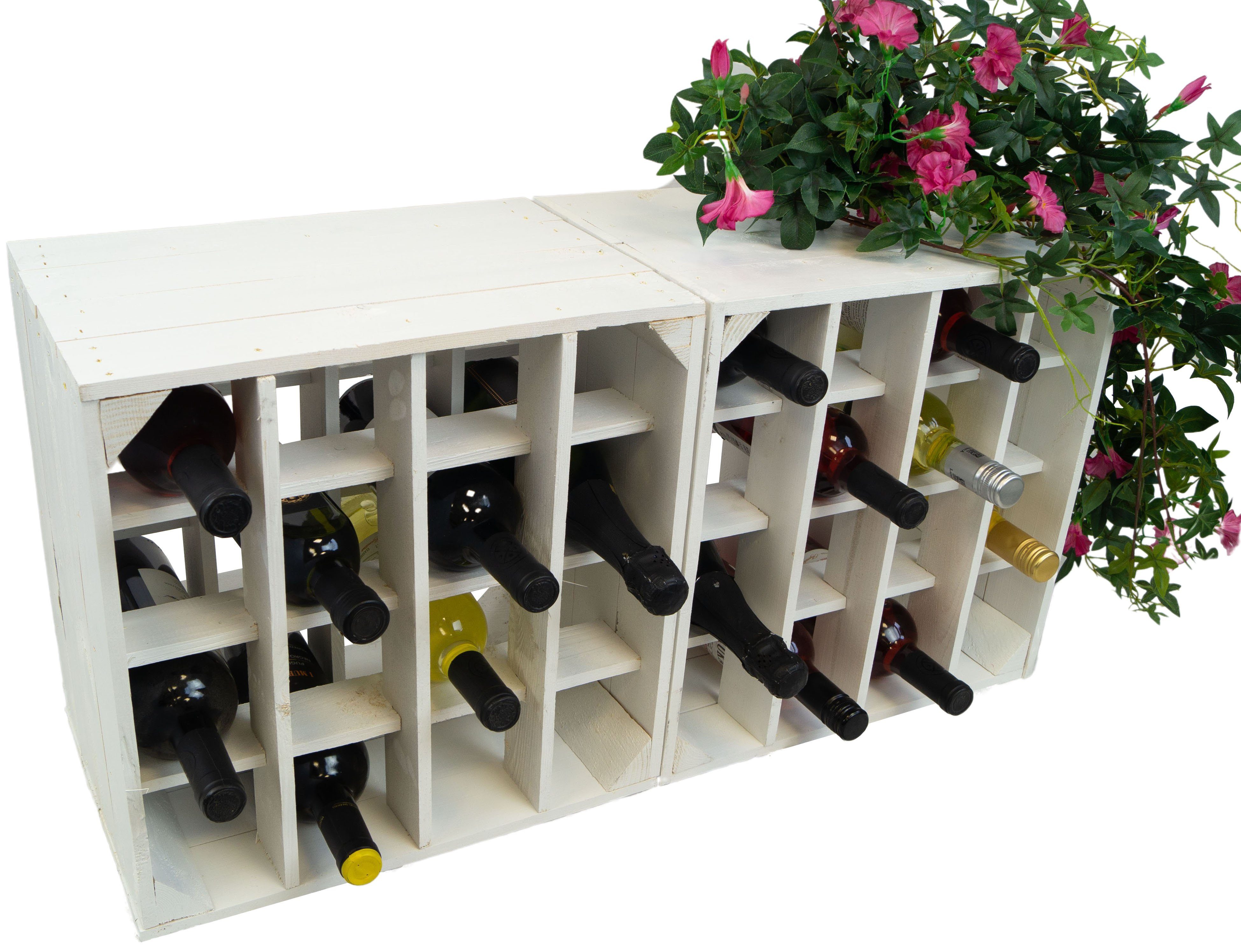Kistenkolli Altes Land Allzweckkiste 2er Set Weinregal 16er weiss Flaschenregal Weinschrank (Spar-Set, 1er Set)