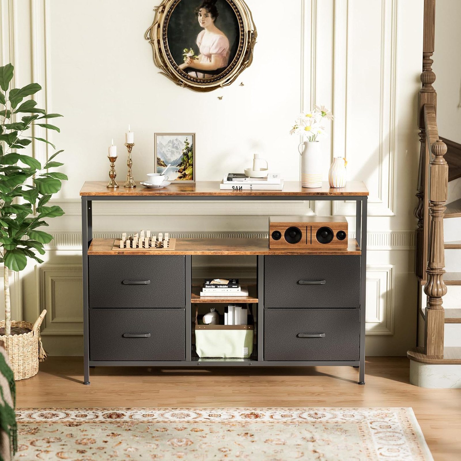 NMCXXO Sideboard Kommode TV-Schrank Metallrahmen, Mit Led-Licht, 4 Schublad günstig online kaufen