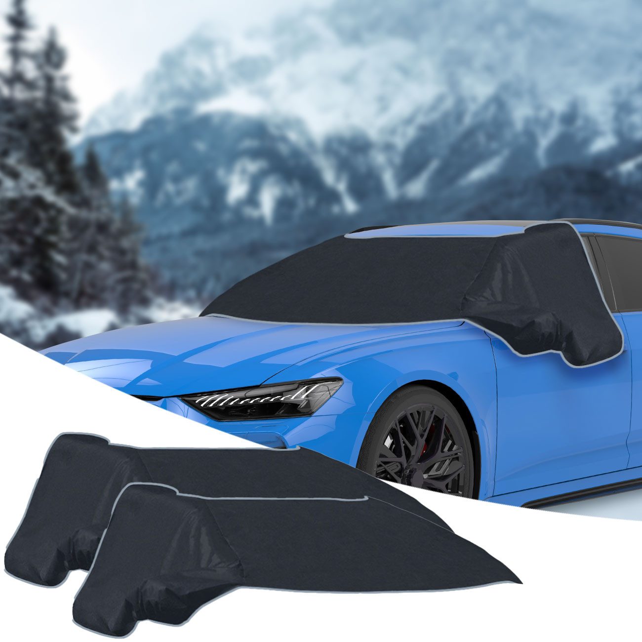 shop'n smile ideoon Frontscheibenabdeckung Windschutz Autoscheibenabdeckung 270x94cm Magnetbefestigung Eis&Schnee, (2-St), 12 Magneten, Seitenflügel, wetterfestes PP-Material